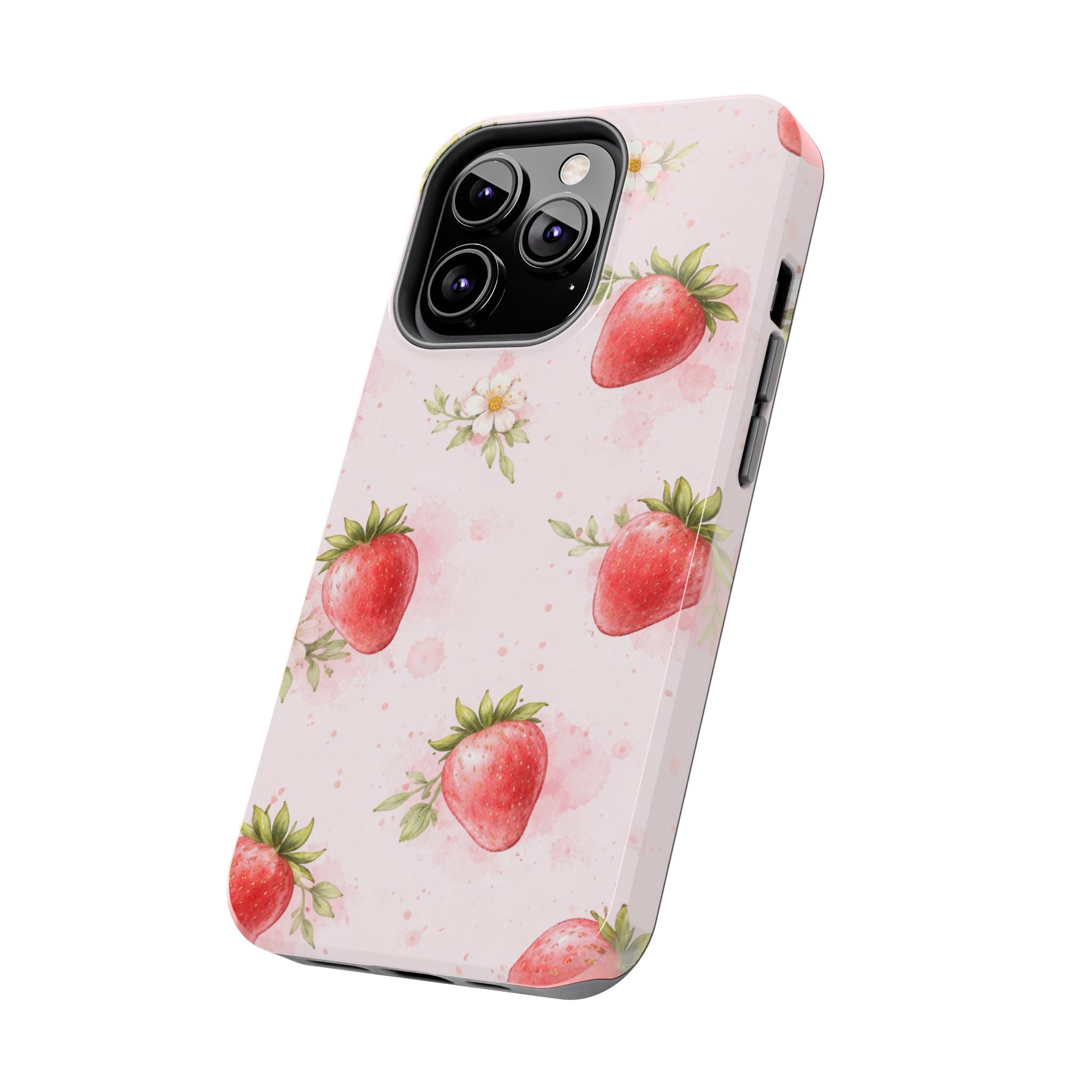 Watercolor Strawberry Phone Case, Pink Floral Fruit Pattern