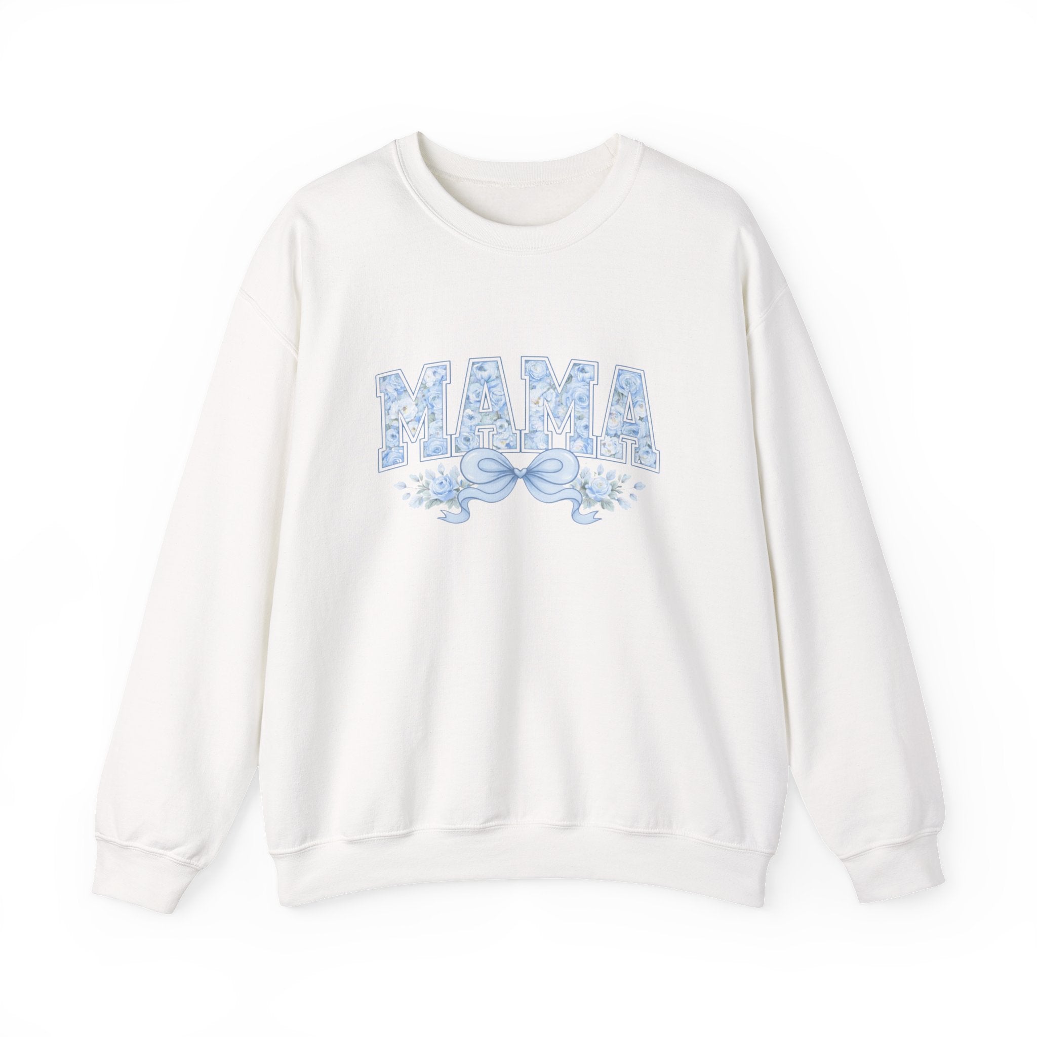 Mama Floral Crewneck Sweatshirt – Blue Decorative Mama Pullover
