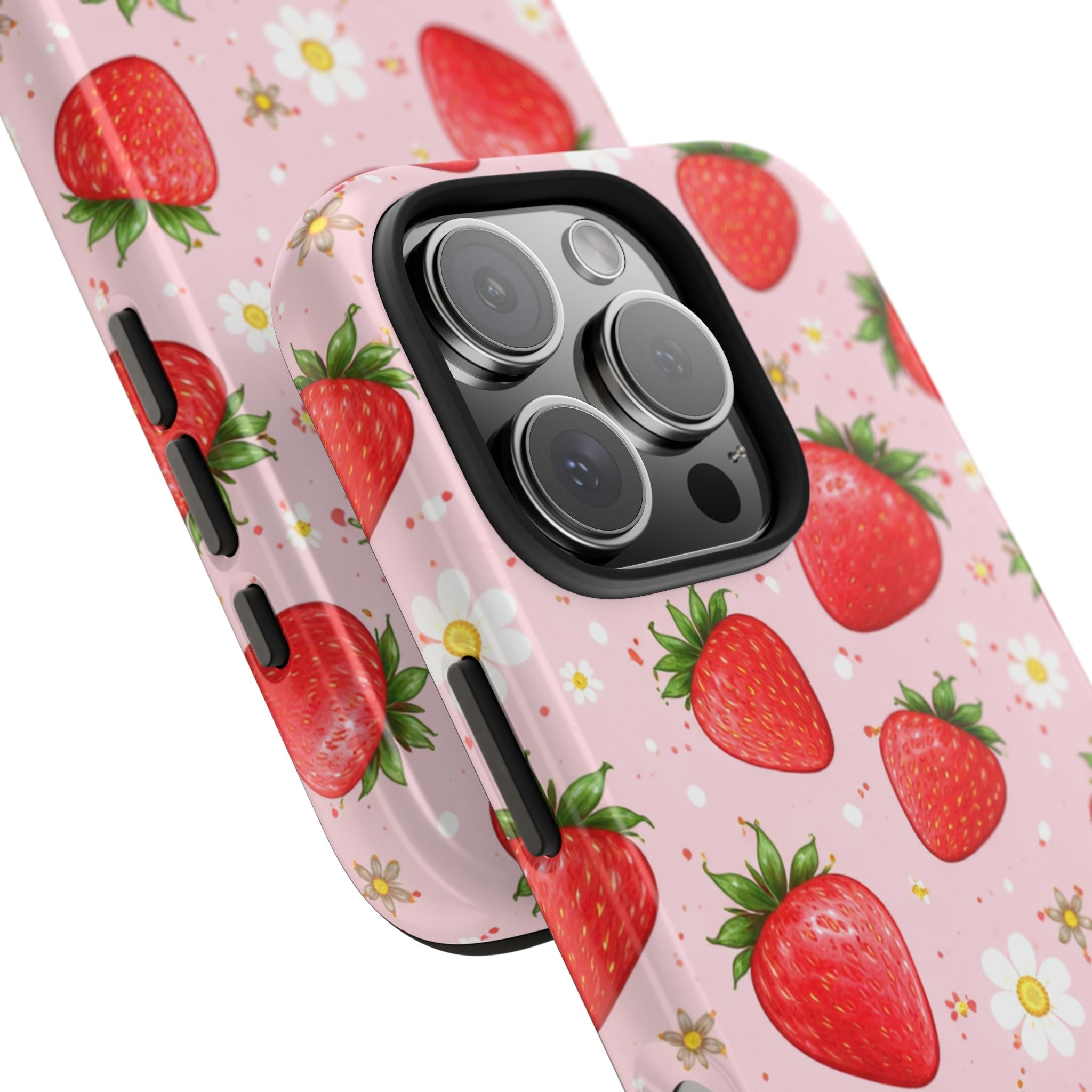 Pink Strawberry Print Phone Case, Soft Fruit Pattern