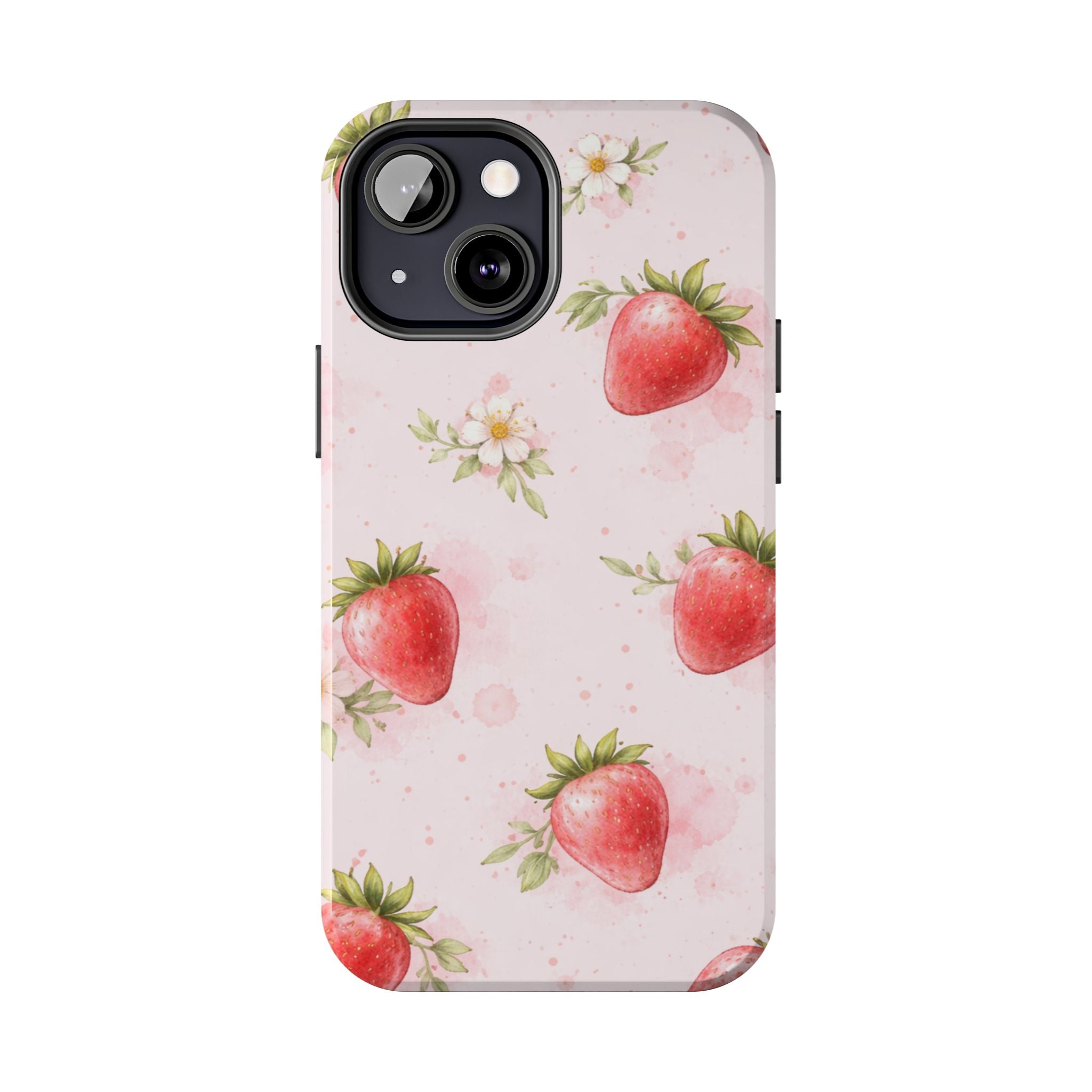 Watercolor Strawberry Phone Case, Pink Floral Fruit Pattern