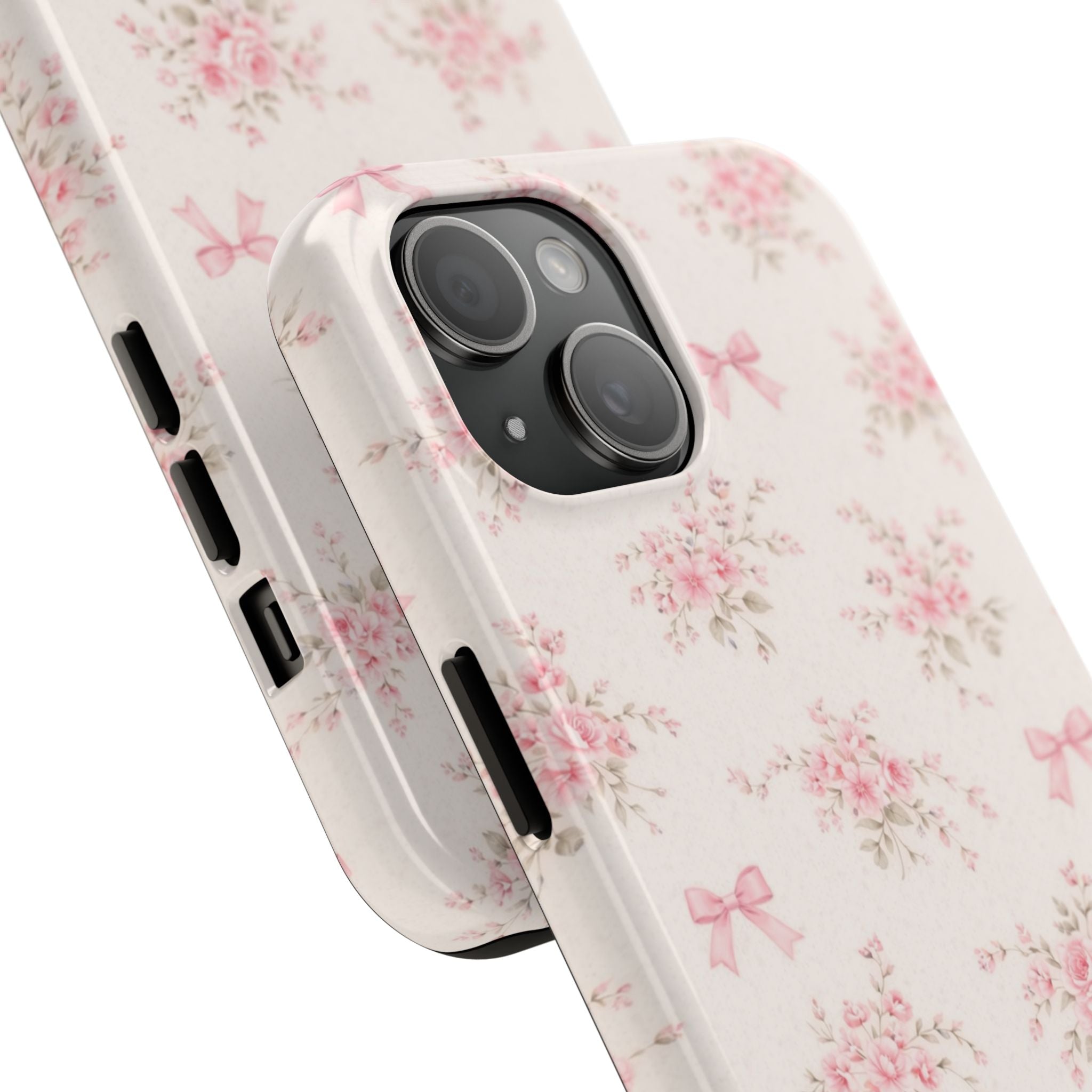 Pink Floral Bouquet iPhone Case, Vintage Roses Bows Pastel Pattern