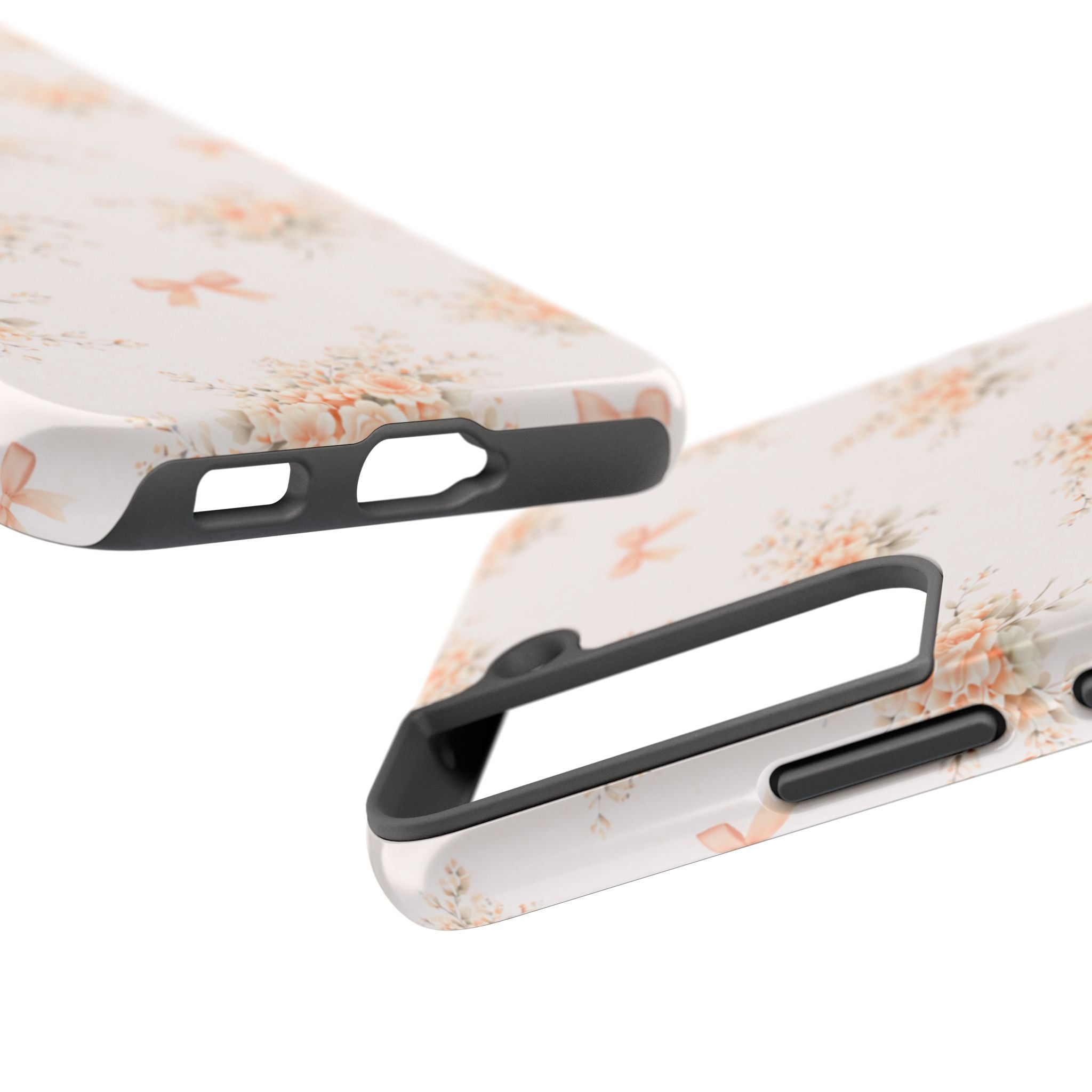 Vintage Peach Floral Bouquet Samsung Galaxy Case, Bow Pattern Pastel Floral