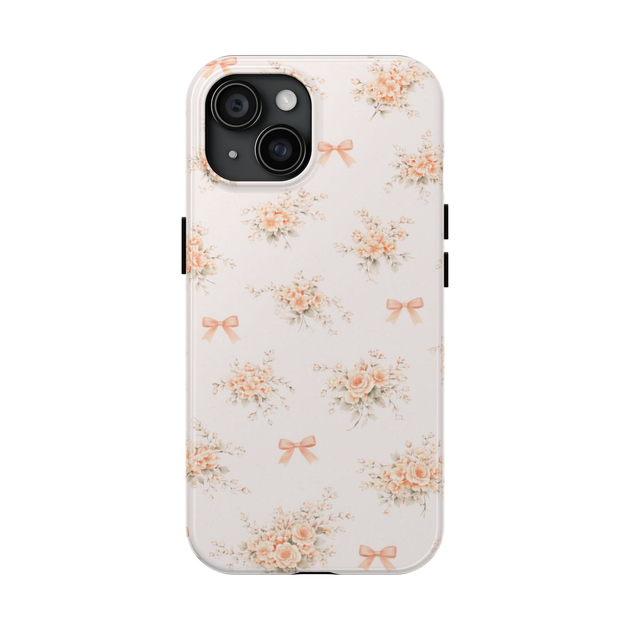 Vintage Peach Floral Bouquet iPhone Case | Tough Phone Case | Pastel Bow Pattern