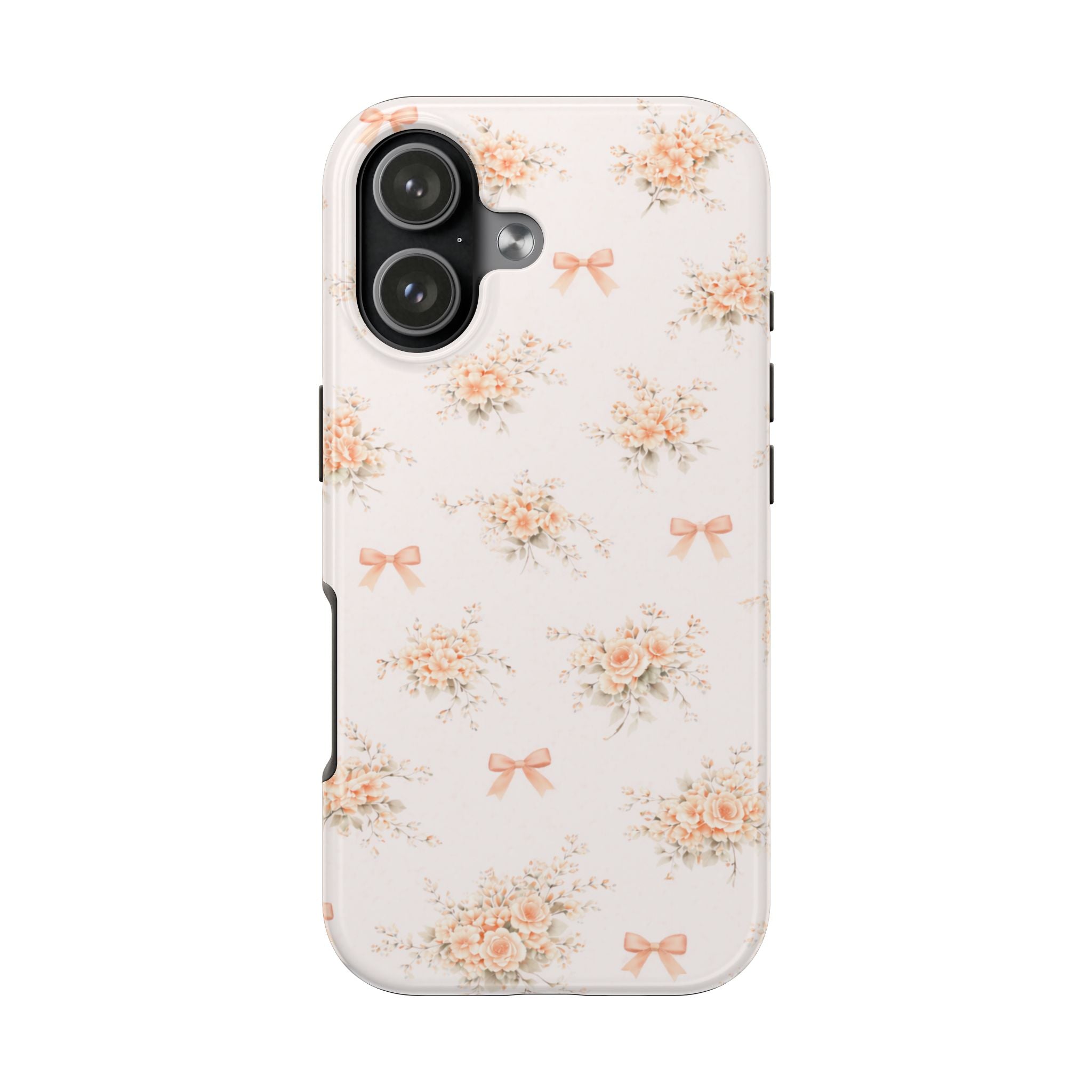 Vintage Peach Floral Bouquet iPhone Case | Tough Phone Case | Pastel Bow Pattern