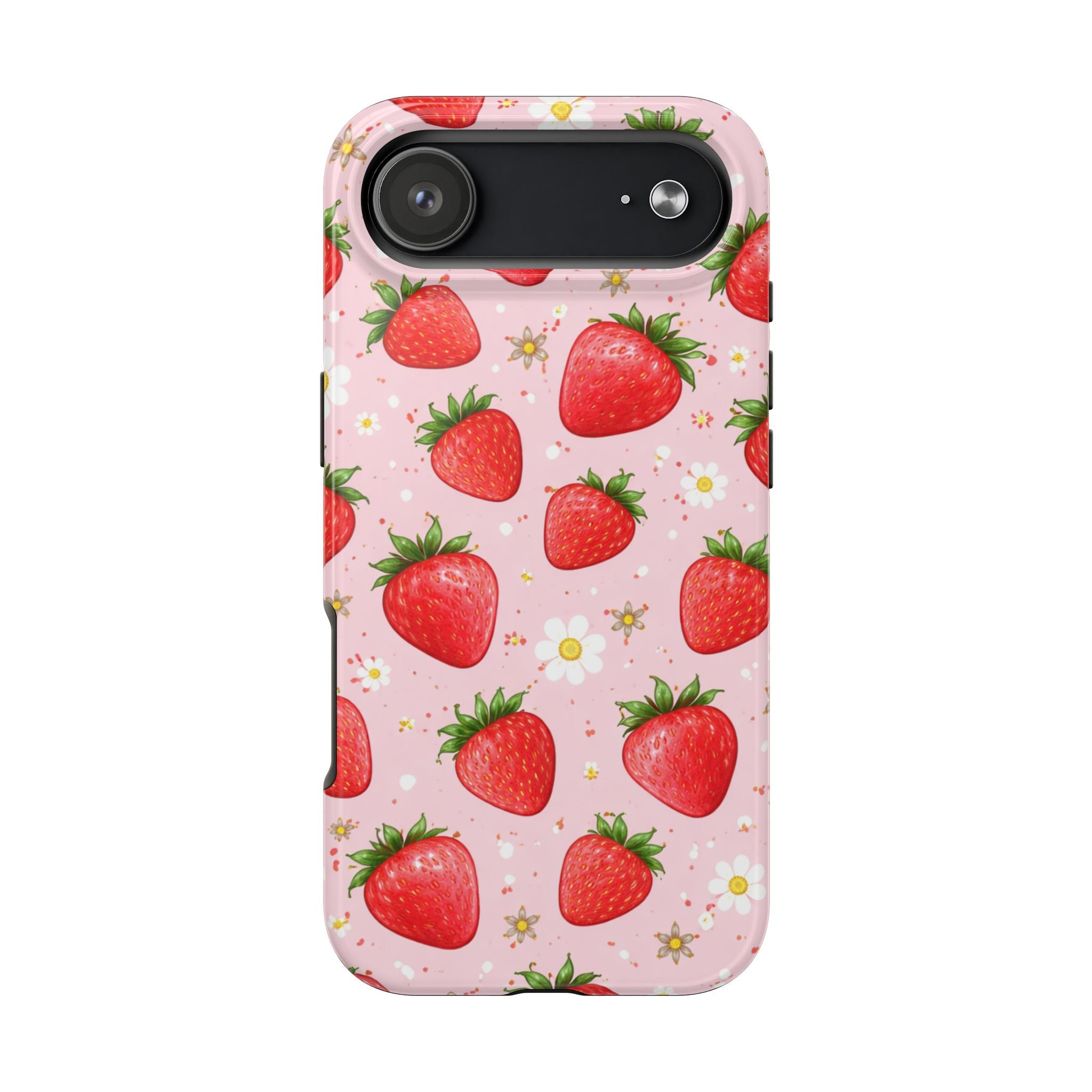 Pink Strawberry Print Phone Case, Soft Fruit Pattern