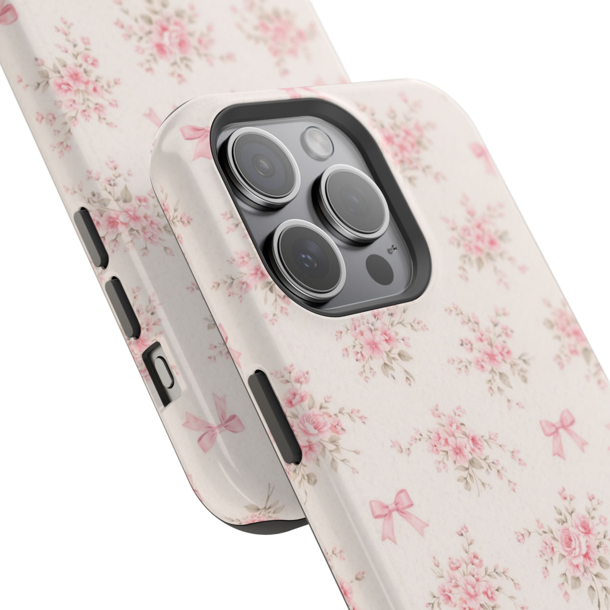Pink Floral Bow Pattern Cases | Magnetic Impact-Resistant iPhone Case