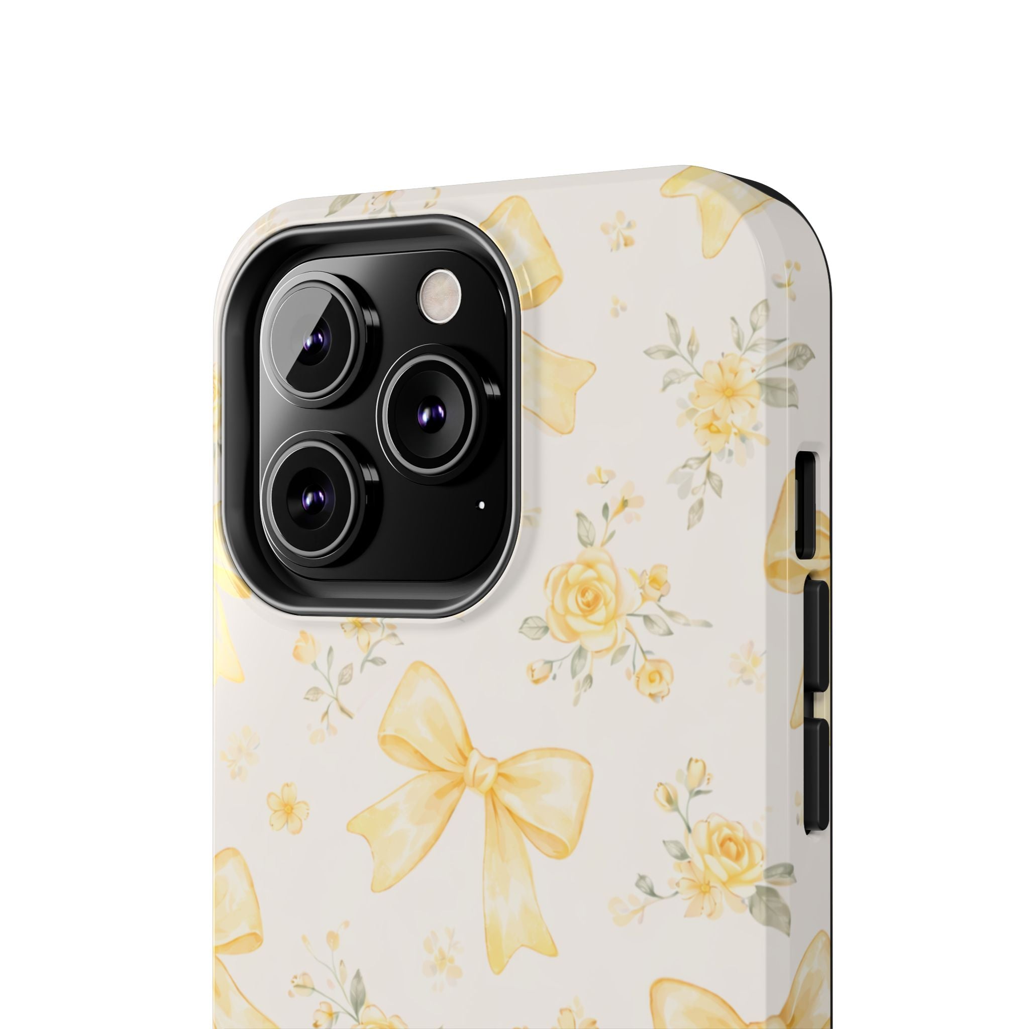 Yellow Bow Floral Phone Case, Cute Yellow Ribbon Pattern