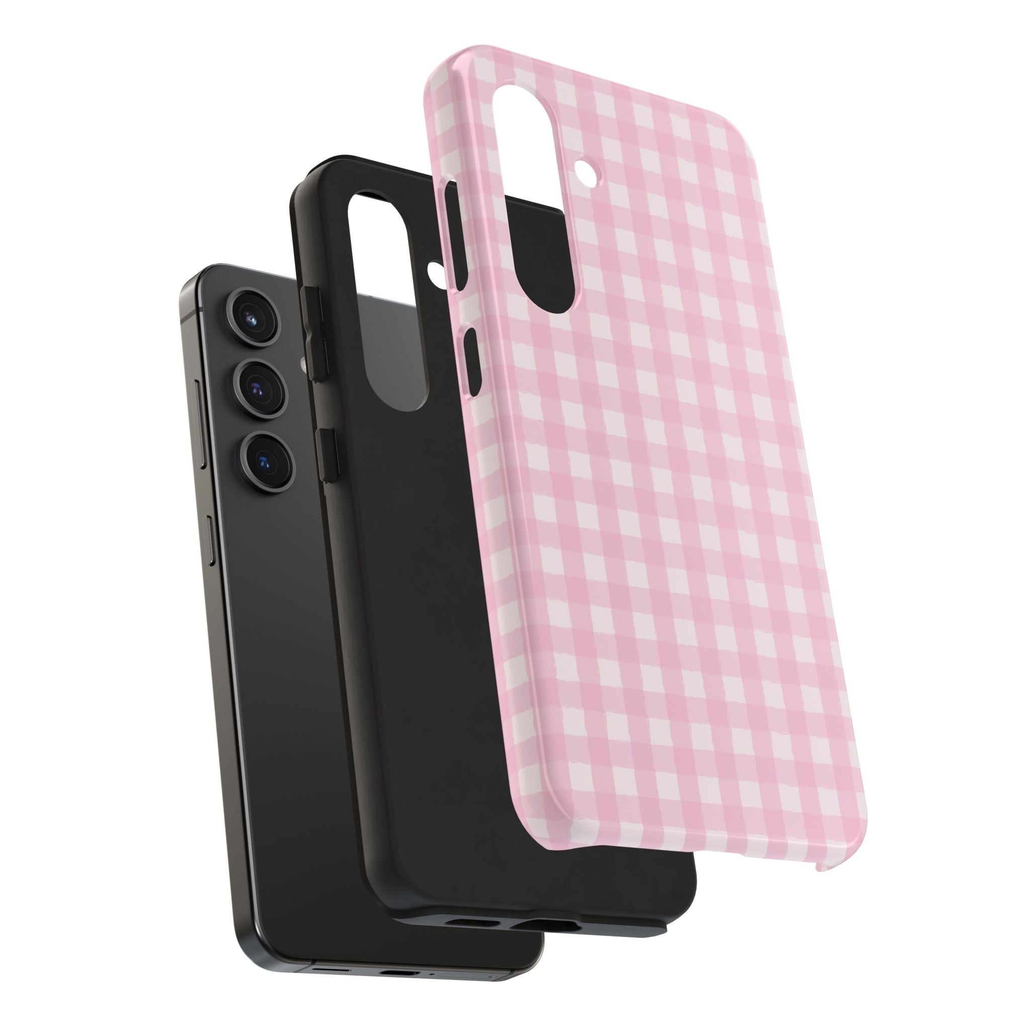 Pink Gingham Tough Samsung Case – Protective Check Pattern Cover for Women & Teens