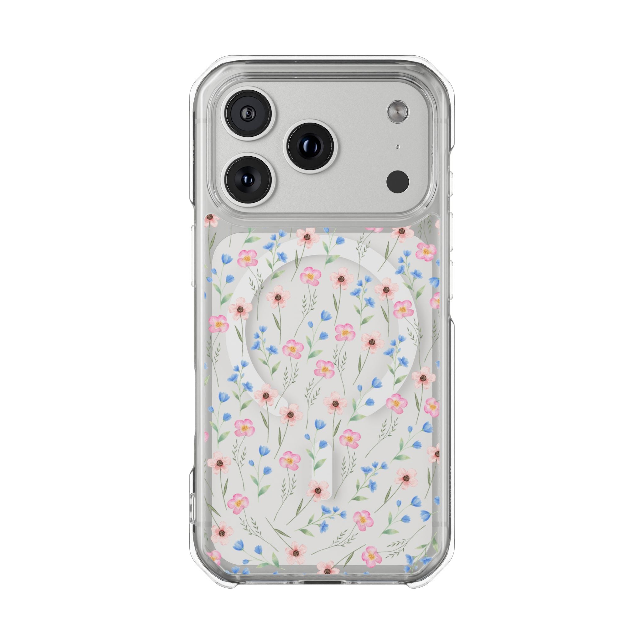 MagSafe Clear Phone Case — Pink Floral Pattern