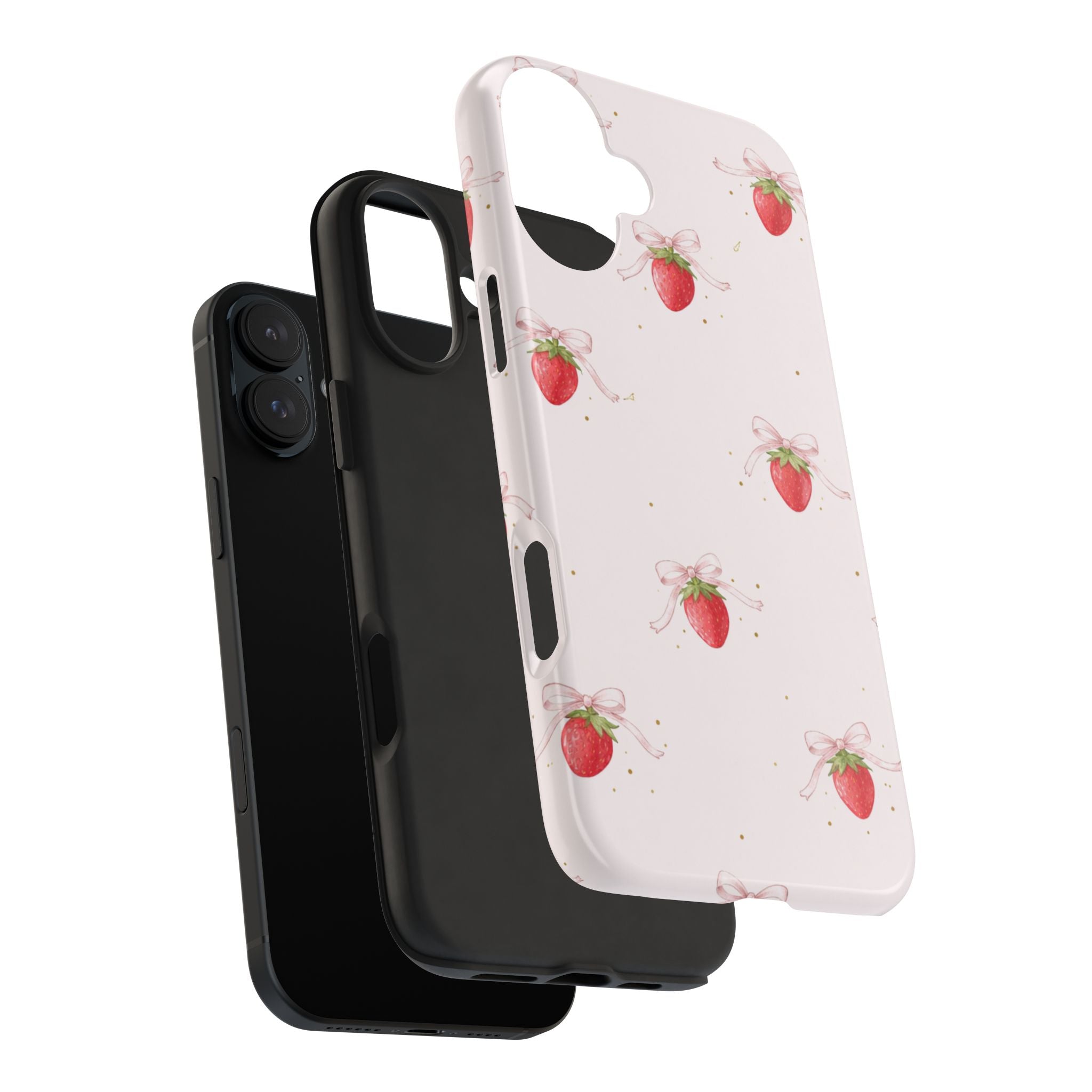 Pink Strawberry Pattern Tough Phone Case, Pastel Fruit Print