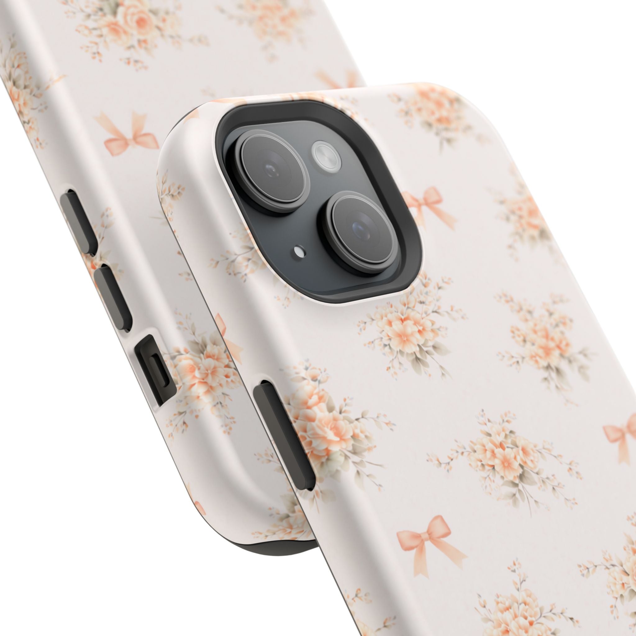 Vintage Peach Floral Bow iPhone Case | Magnetic Impact-Resistant Case