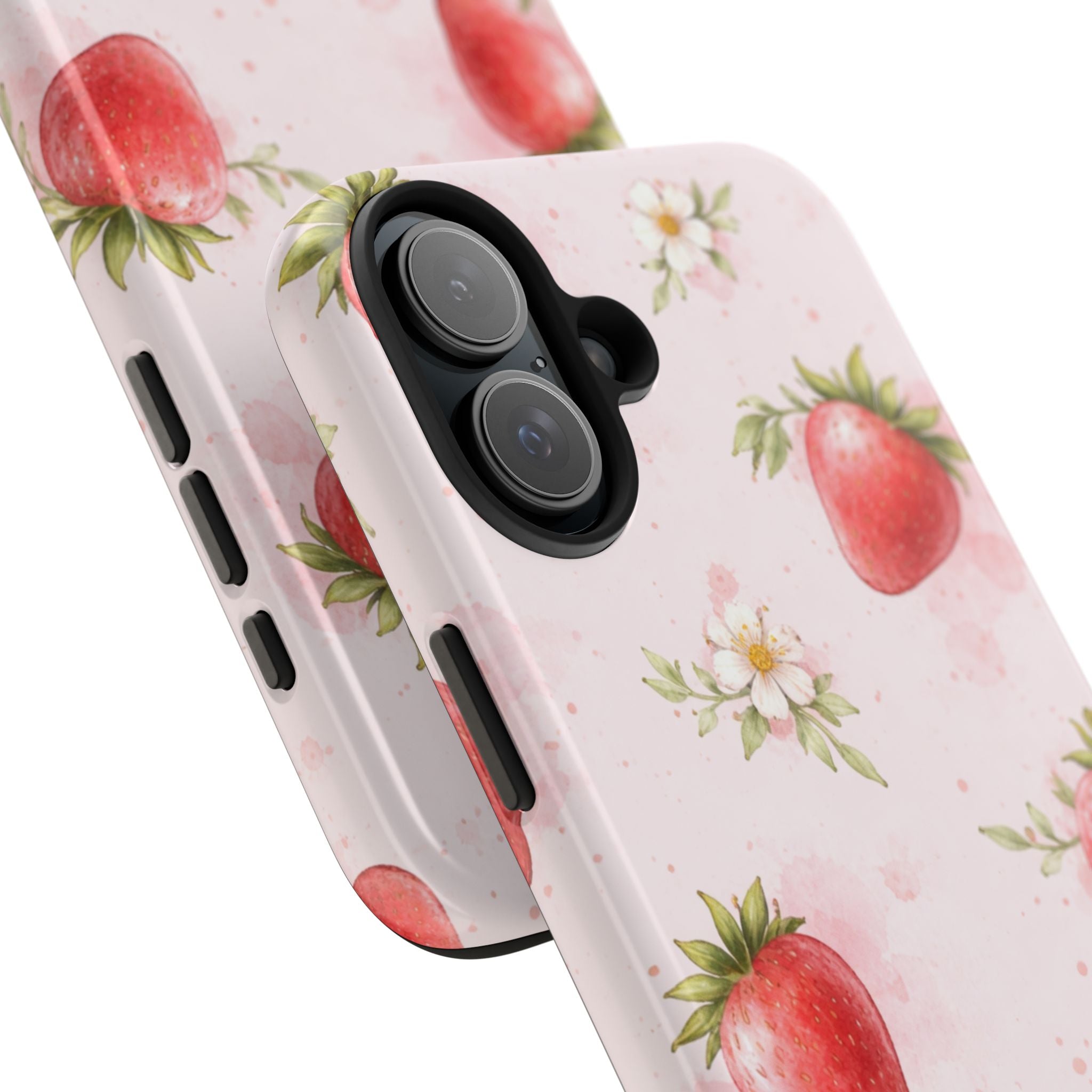 Watercolor Strawberry Phone Case, Pink Floral Fruit Pattern