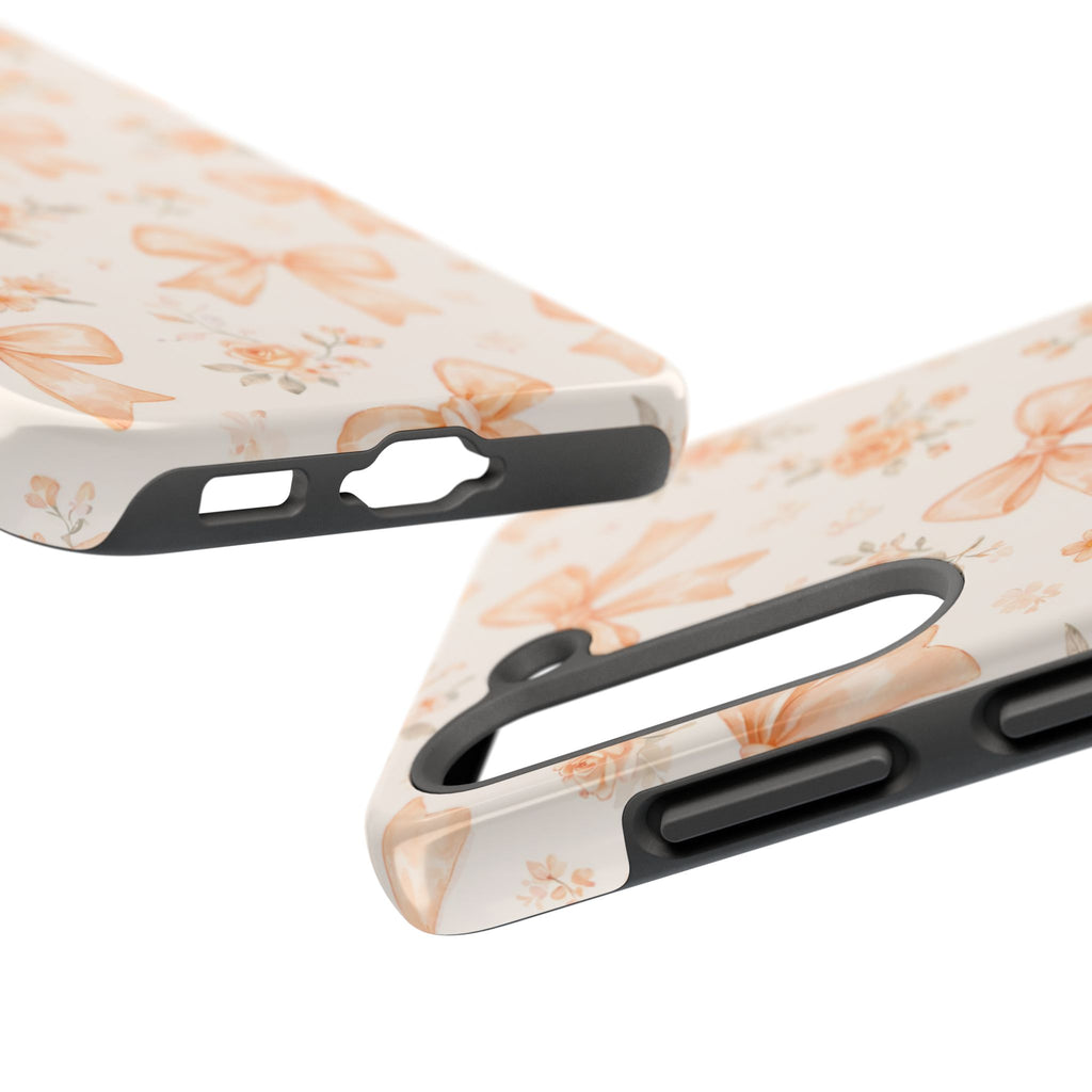 Peach Watercolor Bows Tough Phone Case, Floral Bow Pattern