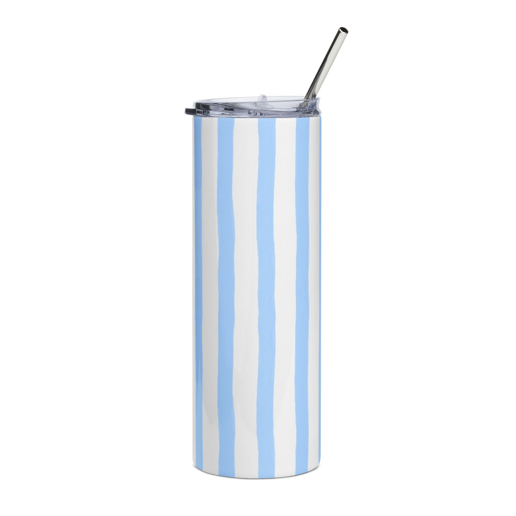 Blue Striped 20oz Stainless Steel Tumbler - Slim Insulated Travel Cup with Straw