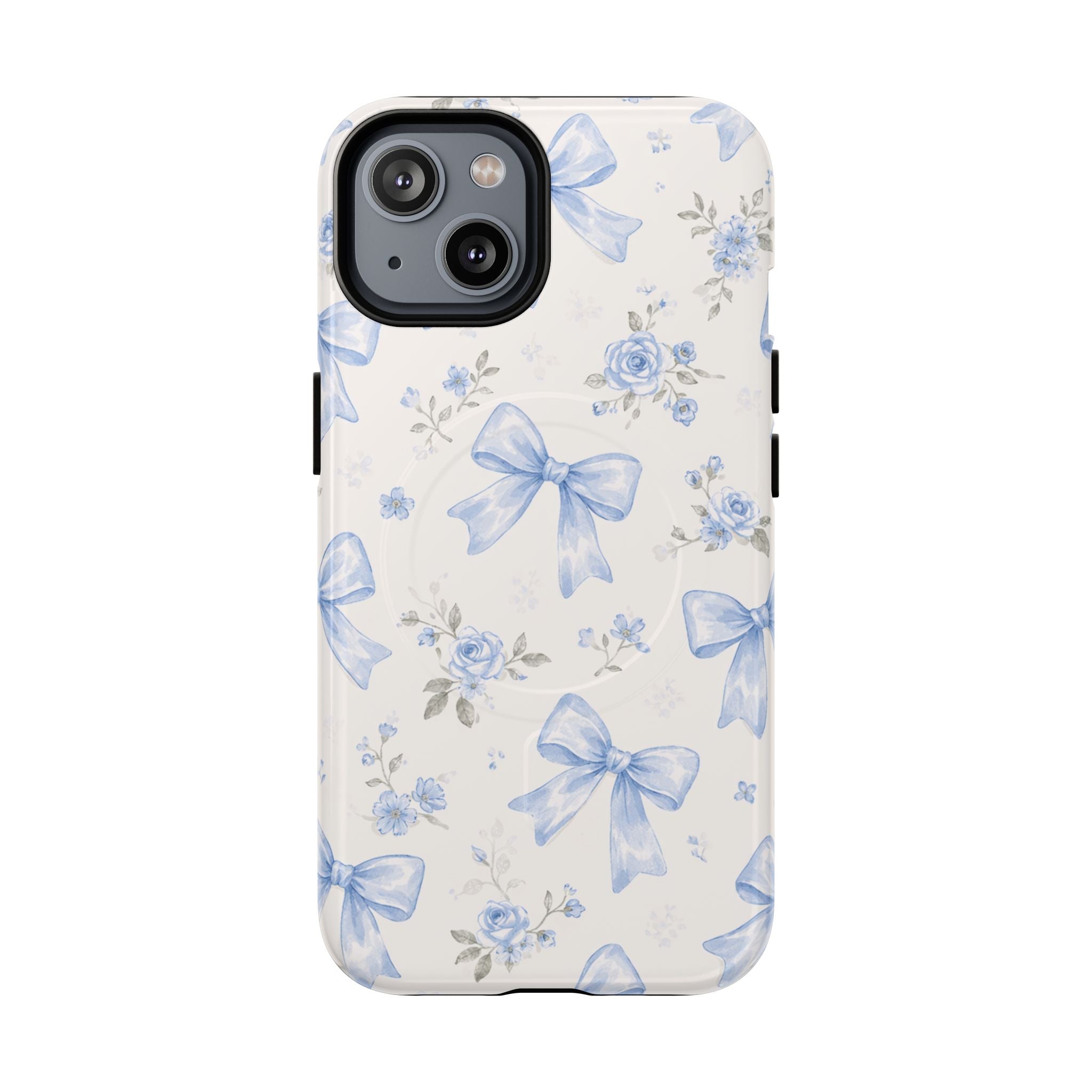 Floral Blue Bow iPhone Case – MagSafe Compatible