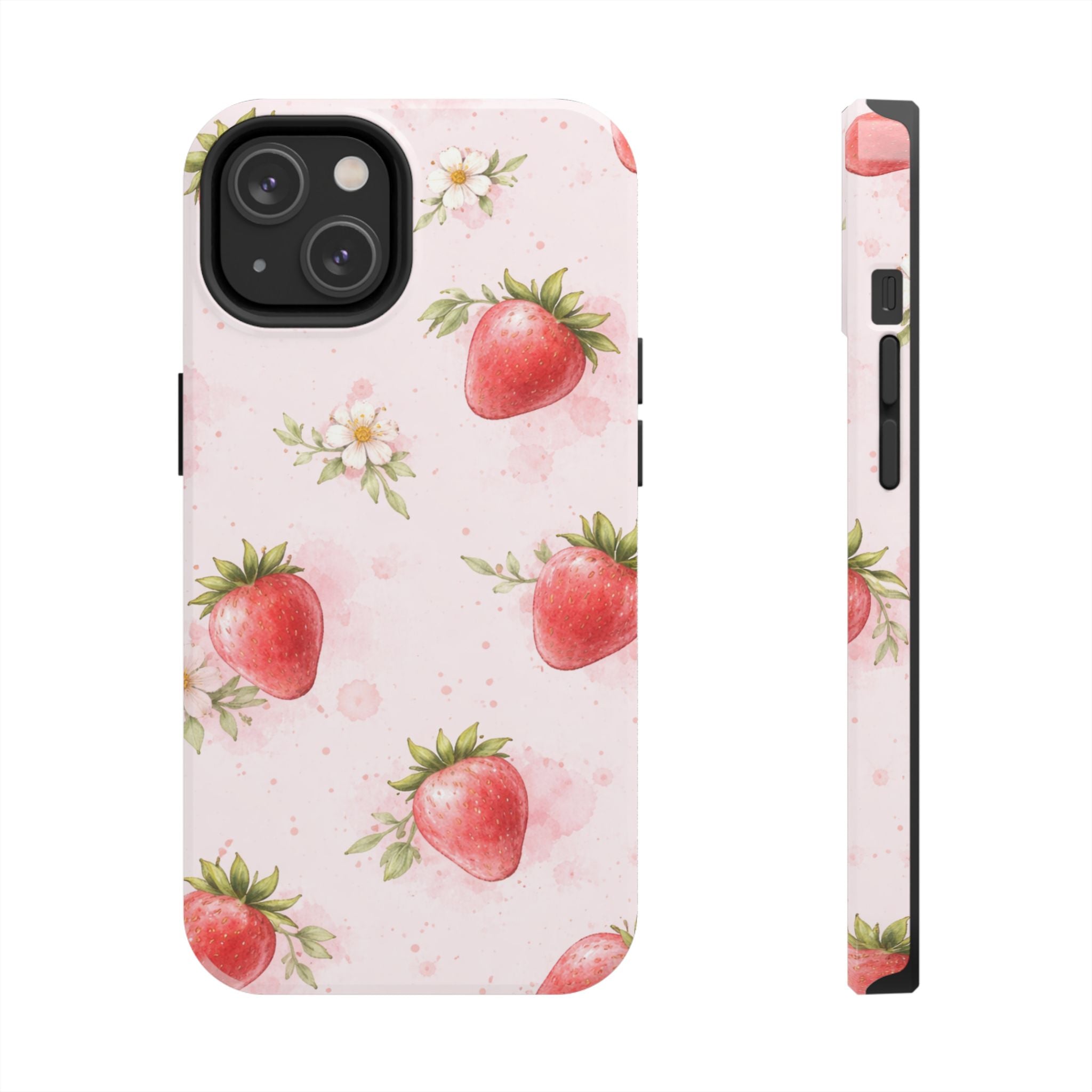 Watercolor Strawberry Phone Case, Pink Floral Fruit Pattern