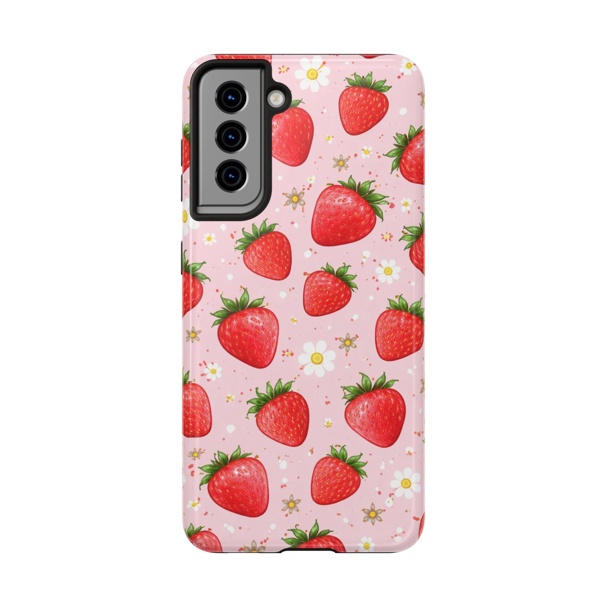 Pink Floral Strawberry Tough Phone Case, Fruit Pattern
