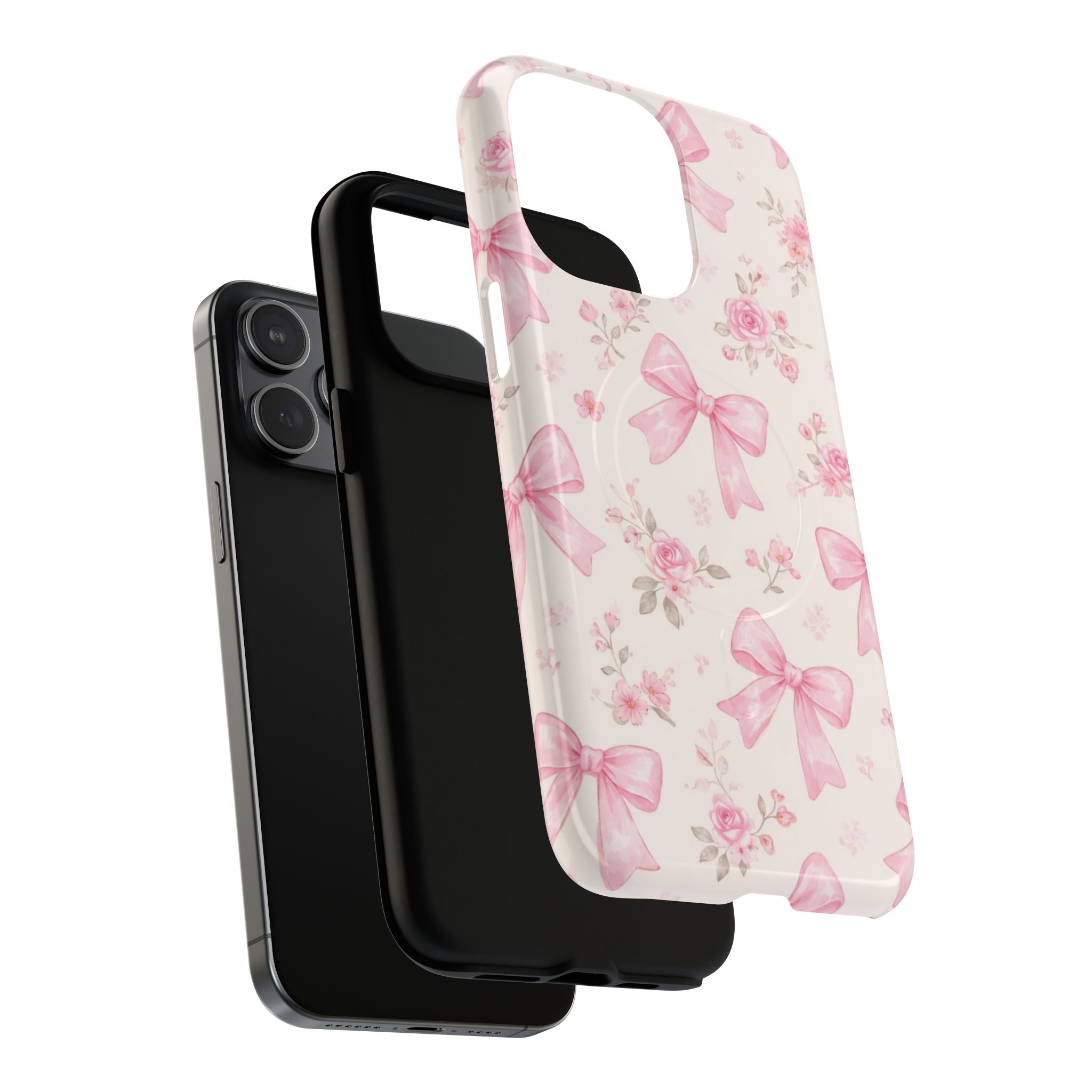 Pink Bow Floral iPhone Case – MagSafe Compatible