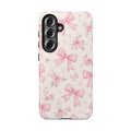 Pink Watercolor Bows Tough Phone Case, Floral Ribbon Pattern