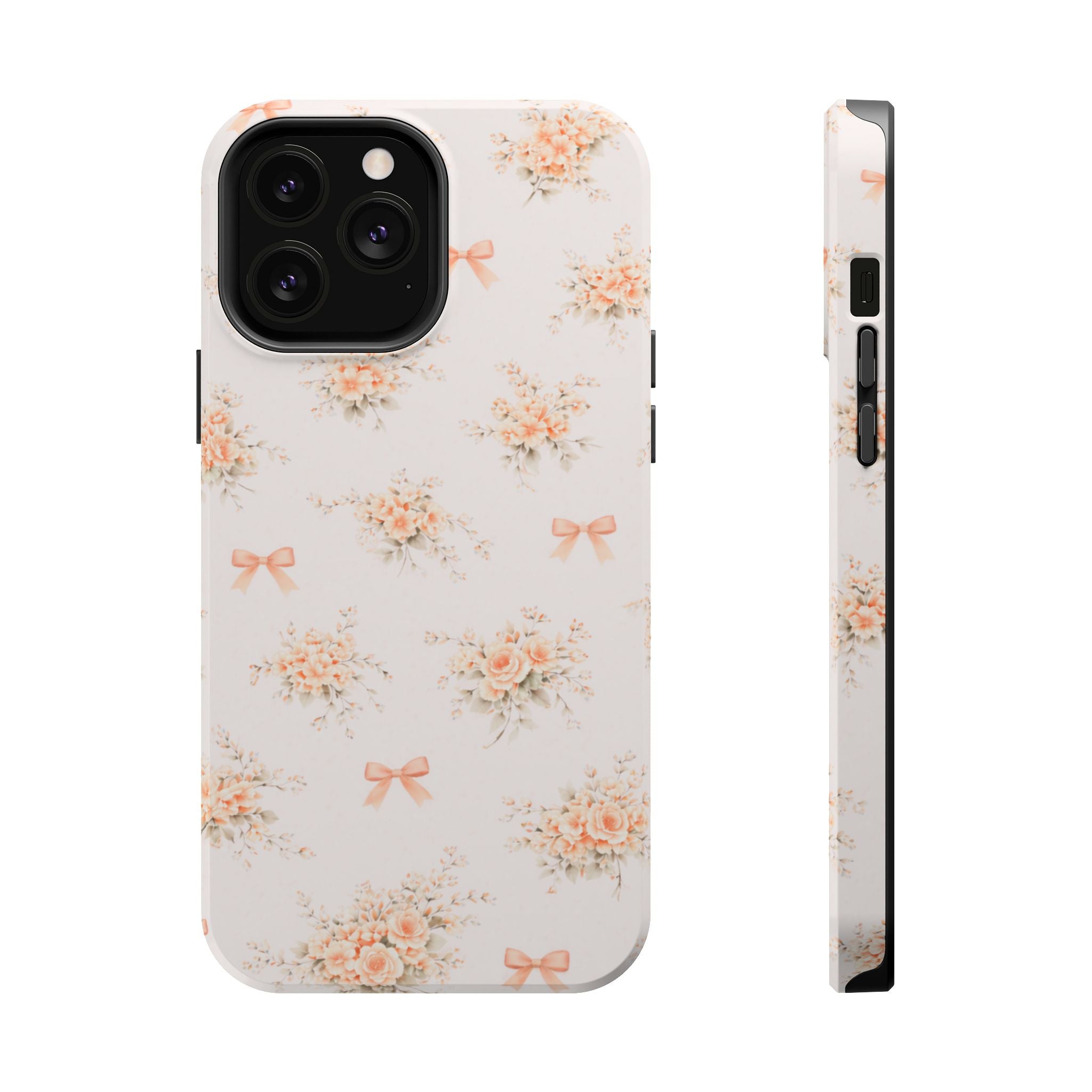 Vintage Peach Floral Bow iPhone Case | Magnetic Impact-Resistant Case