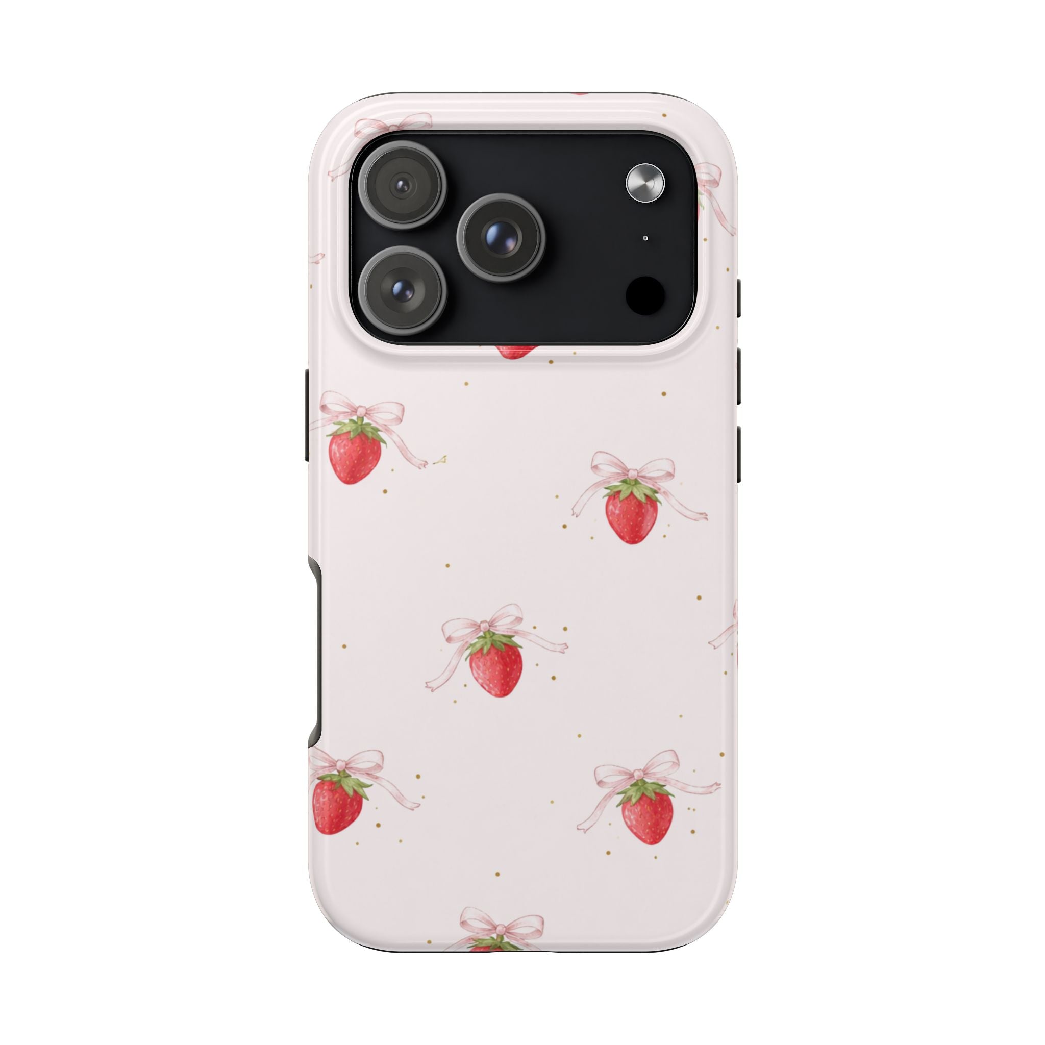 Pink Strawberry Pattern Tough Phone Case, Pastel Fruit Print