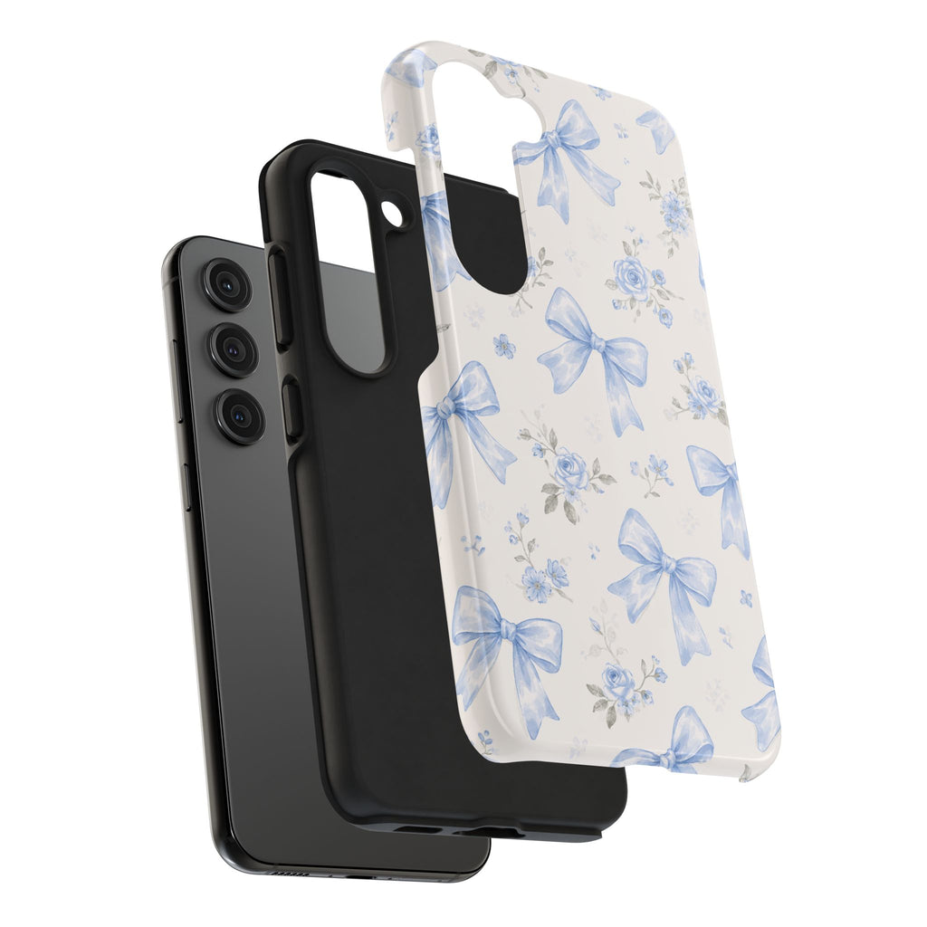Blue Watercolor Bows Floral Pattern iPhone Case, Magnetic Impact-Resistant