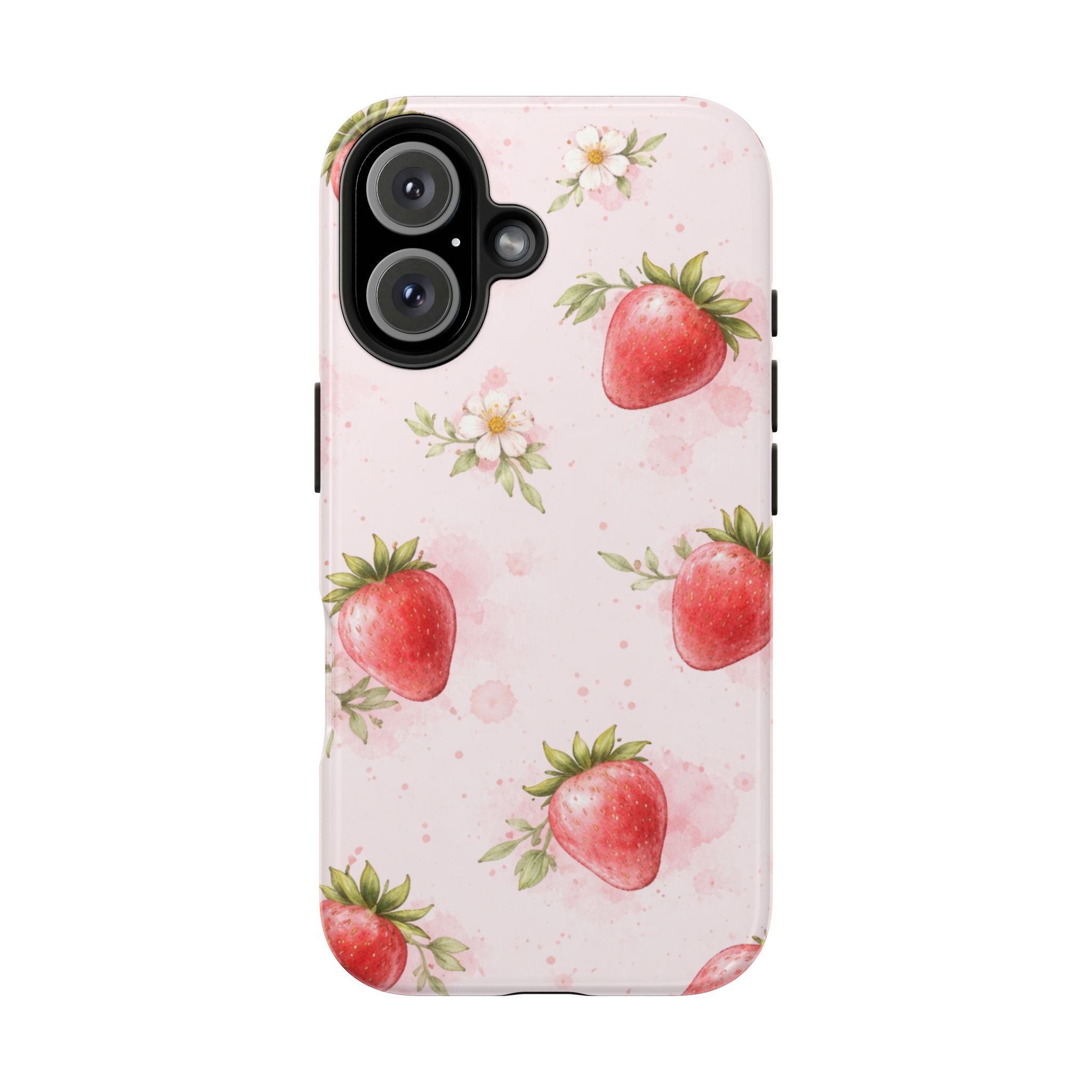 Watercolor Strawberry Phone Case, Pink Floral Fruit Pattern