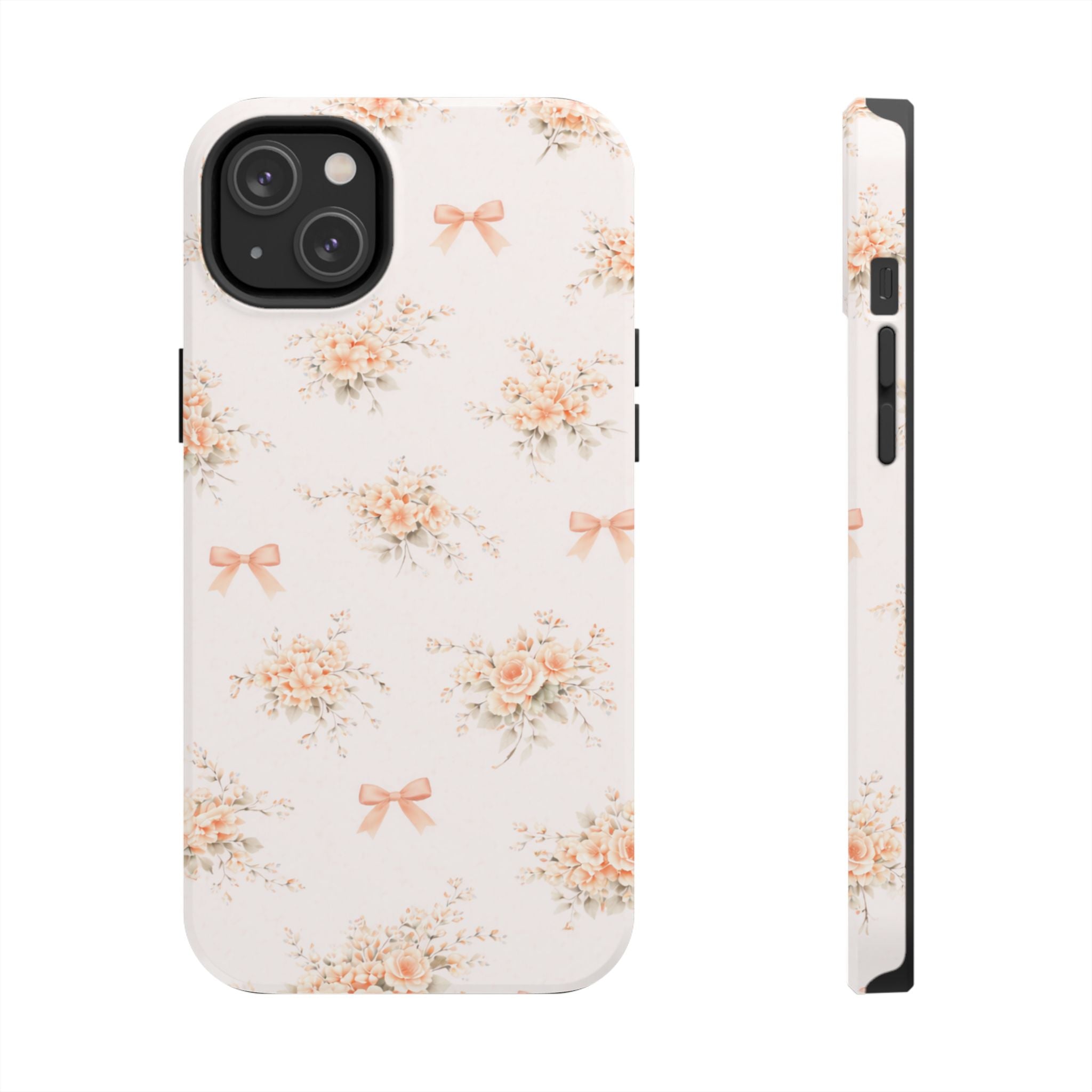 Vintage Peach Floral Bouquet iPhone Case, Tough Pastel Bow Pattern