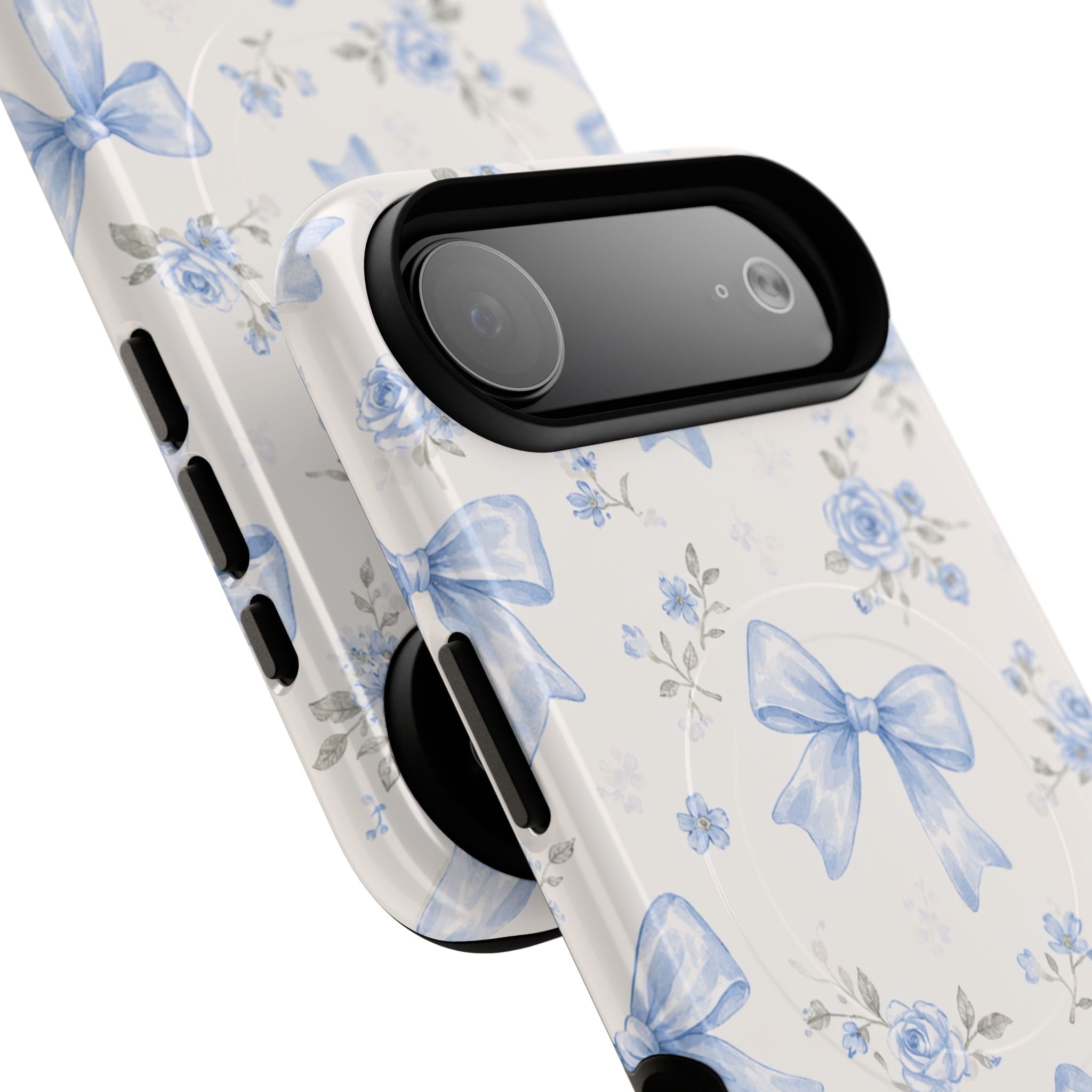 Floral Blue Bow iPhone Case – MagSafe Compatible