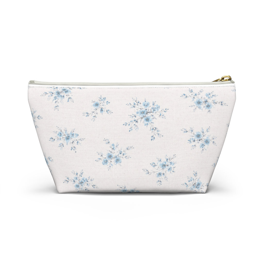 Blue Floral Pattern Accessory Pouch | T-Bottom Makeup Bag