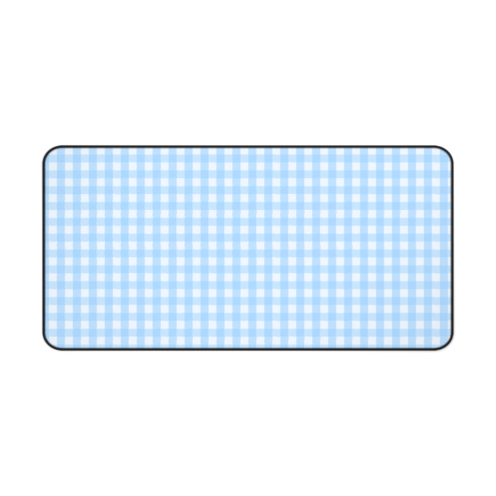 Blue Gingham Desk Mat – Pastel Checkered Mousepad for Home Office & Study