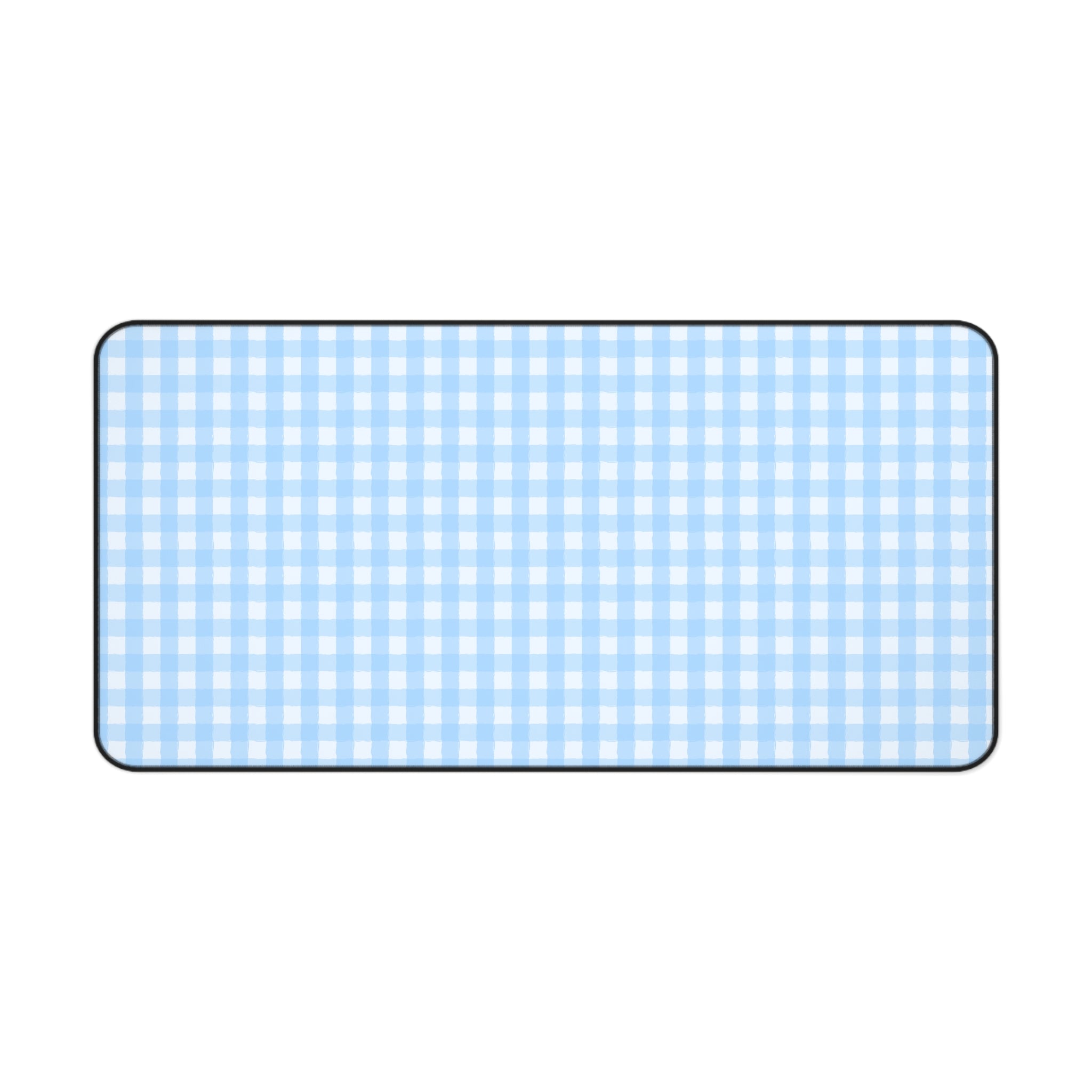 Blue Gingham Desk Mat – Pastel Checkered Mousepad for Home Office & Study