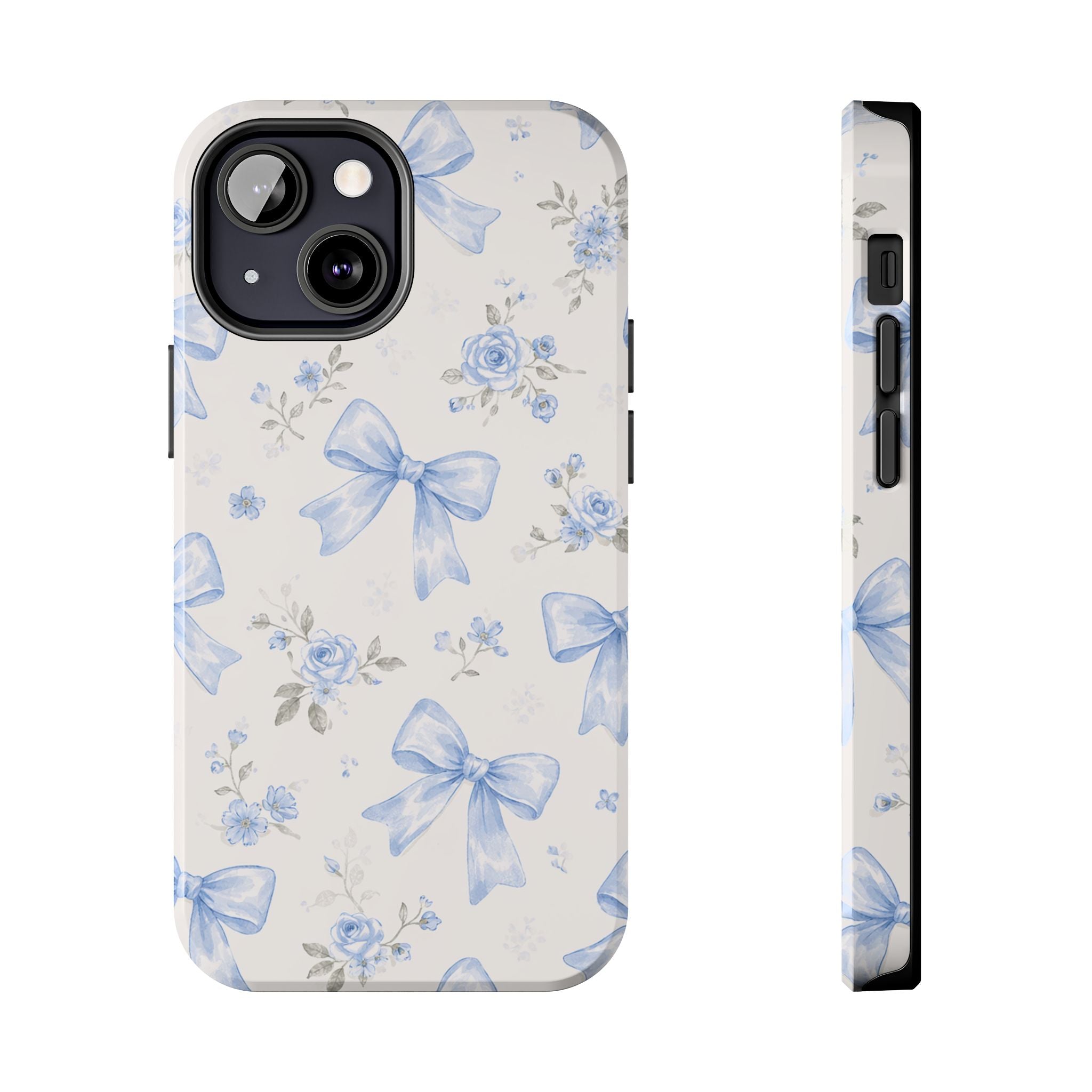 Blue Watercolor Bows iPhone Case, Floral Bow Pattern