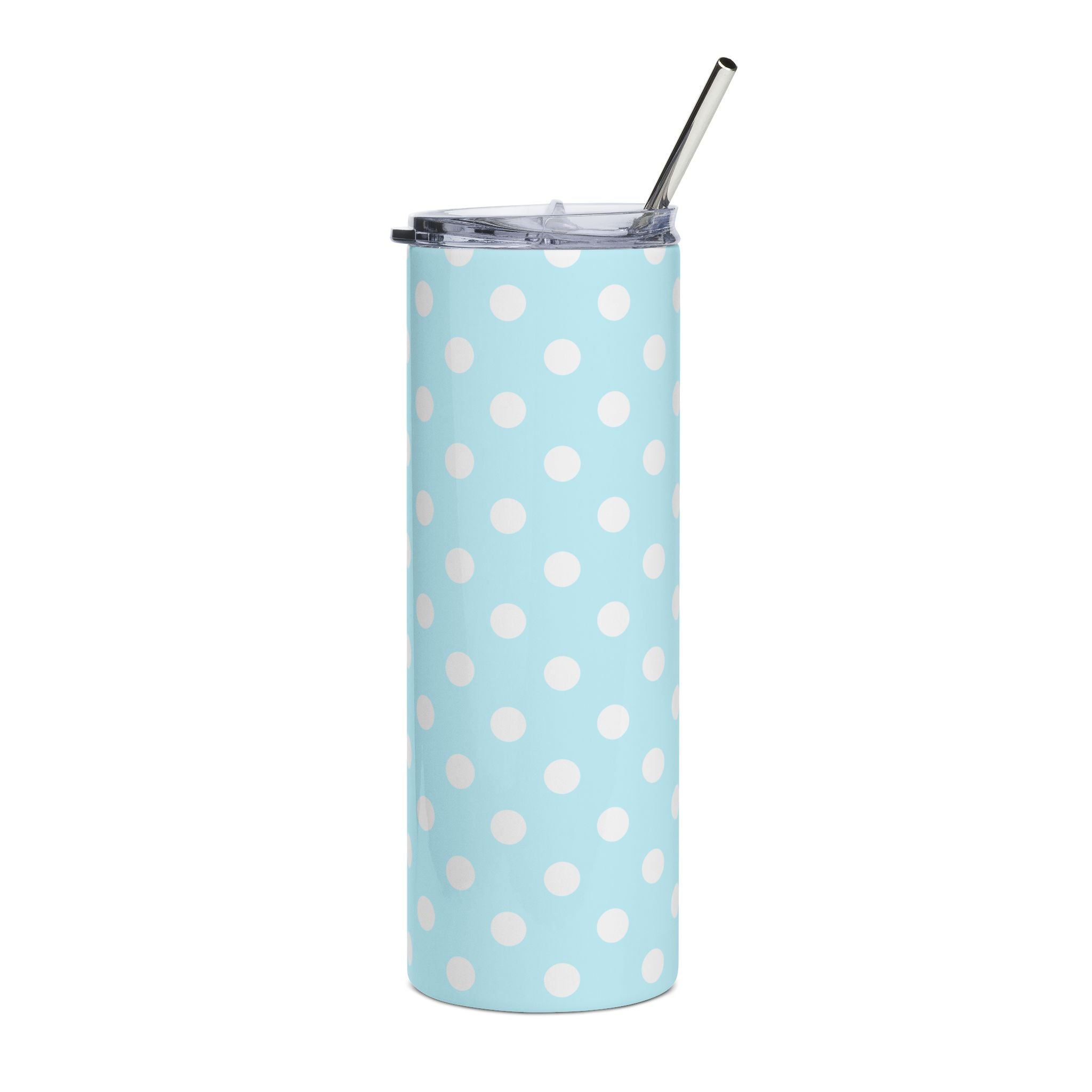 Blue Polka Dot 20oz Stainless Steel Tumbler - Slim Insulated Travel Cup with Straw