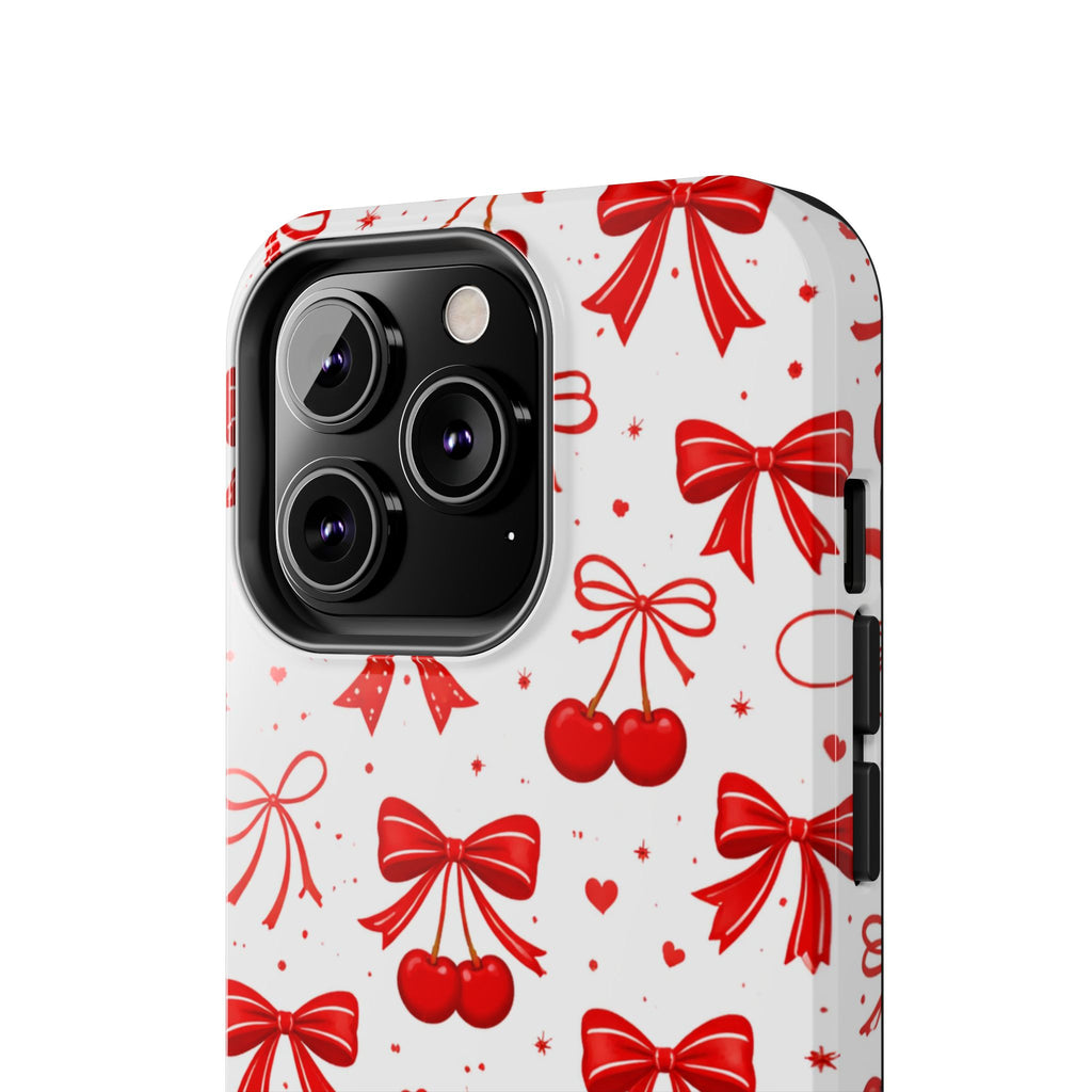 Red Cherry Bows Tough Phone Case, Cherry Pattern Phone Case