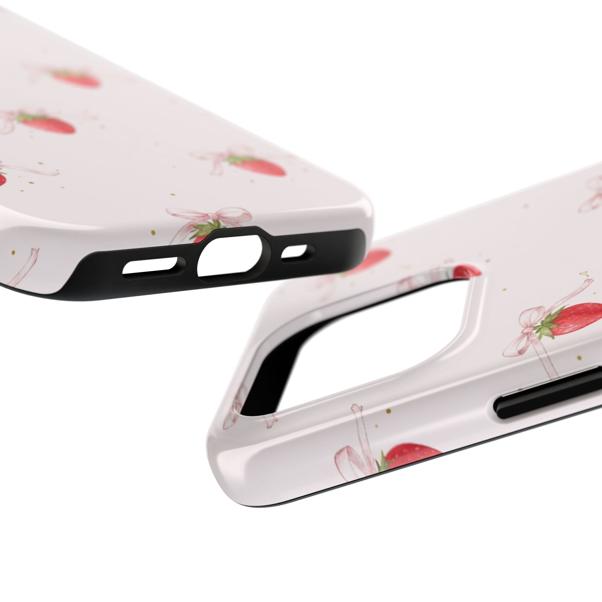 Pink Strawberry Pattern Tough Phone Case, Pastel Fruit Print