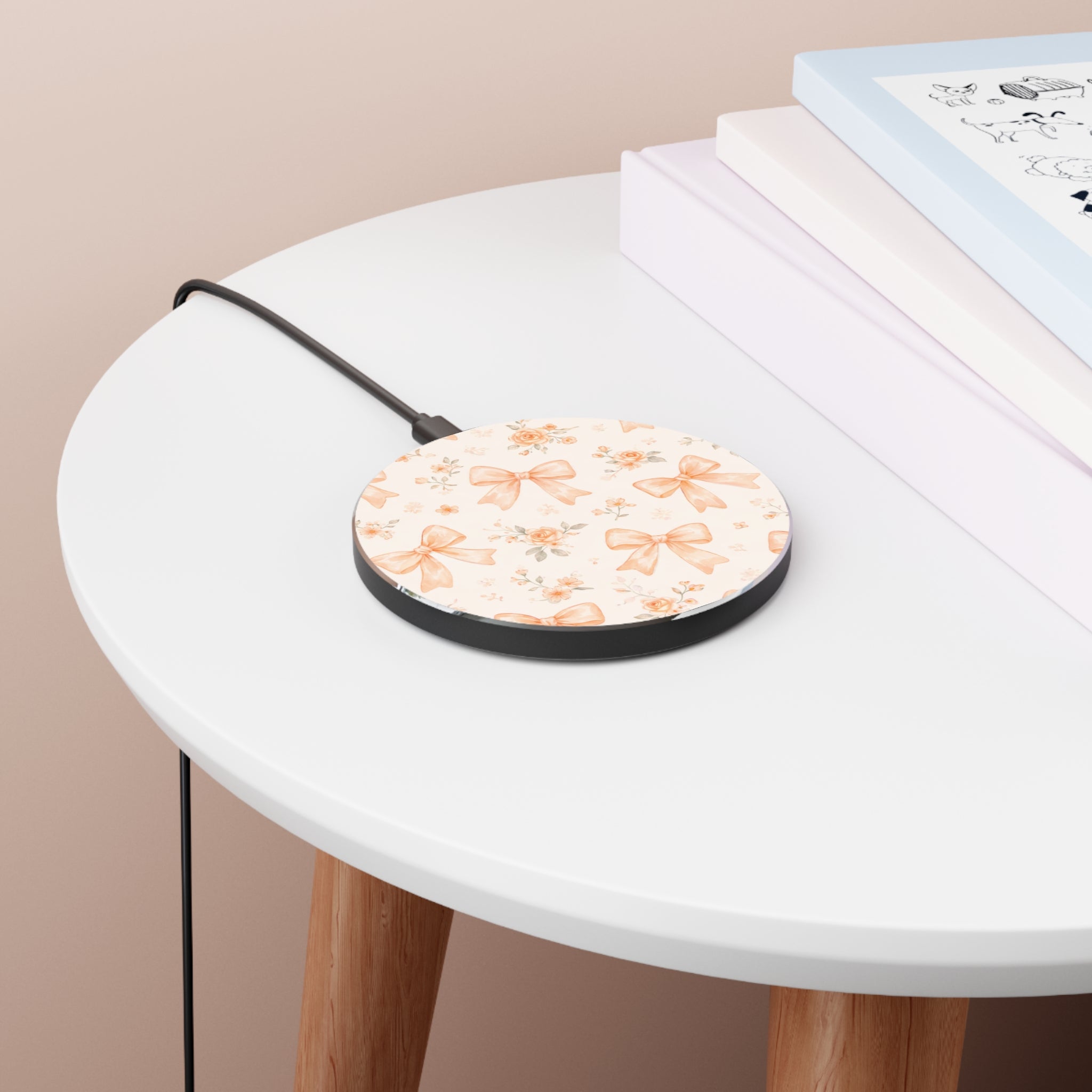 Peach Floral Bow Wireless Charger