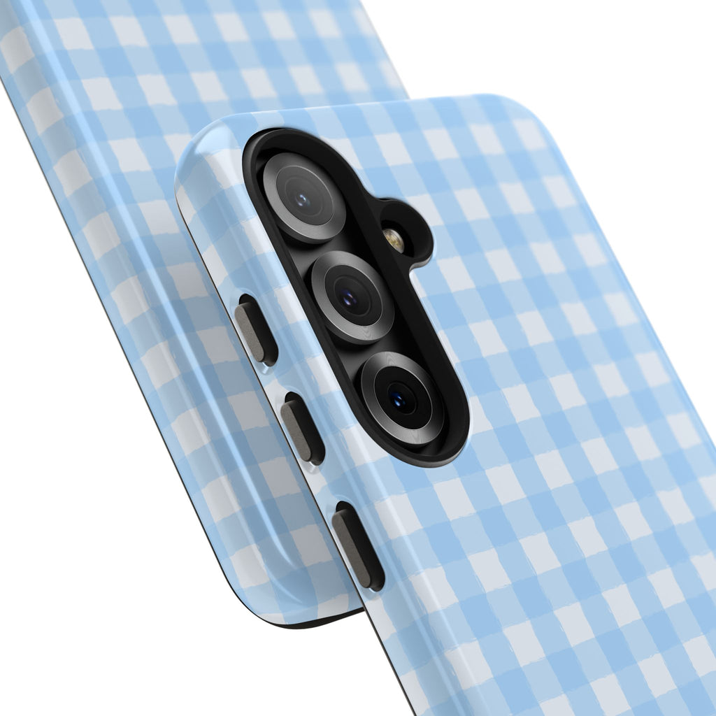 Blue Gingham Tough Samsung Case – Pastel Check Protective Phone Cover