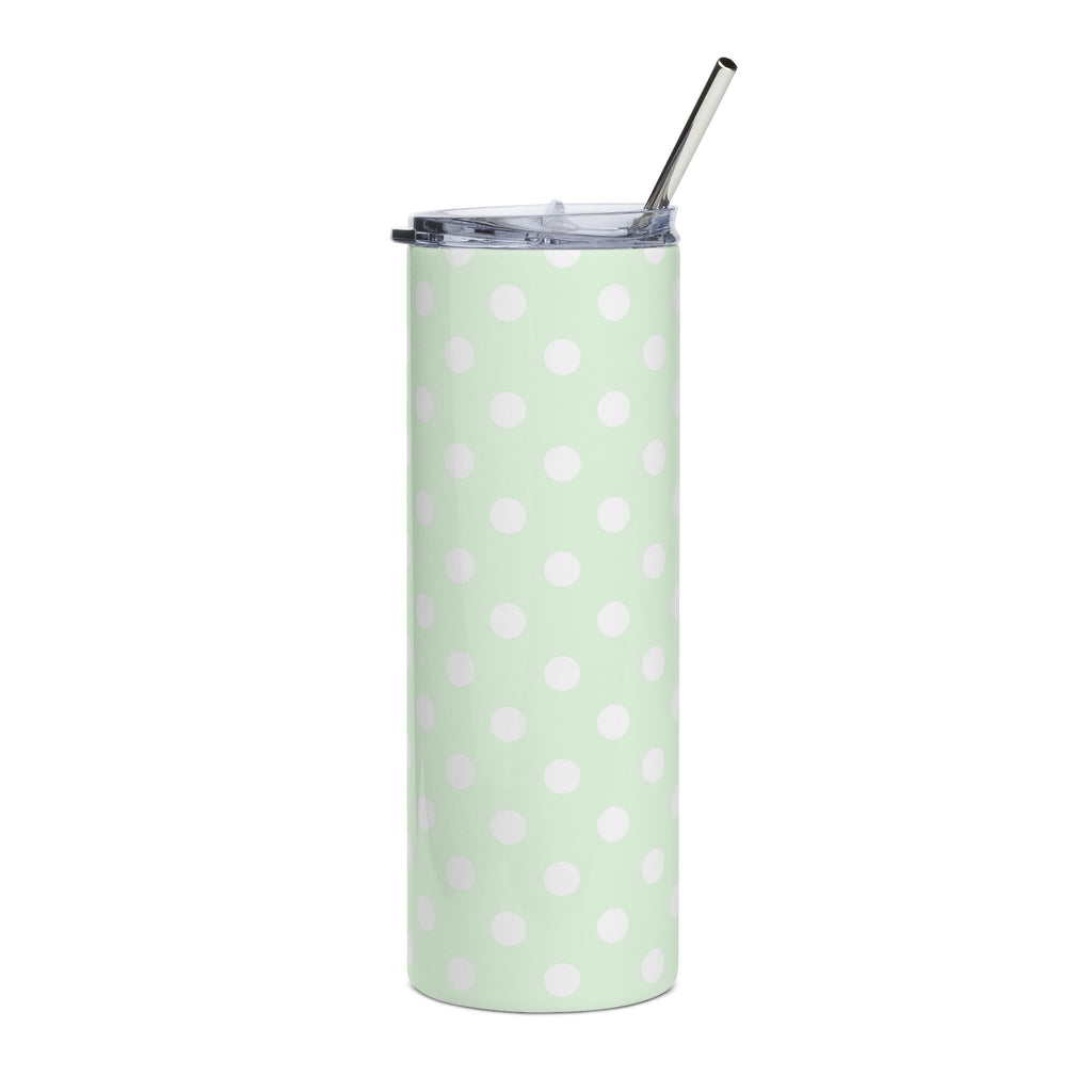 Mint Green Polka Dot 20oz Stainless Steel Tumbler - Slim Insulated Travel Cup with Straw