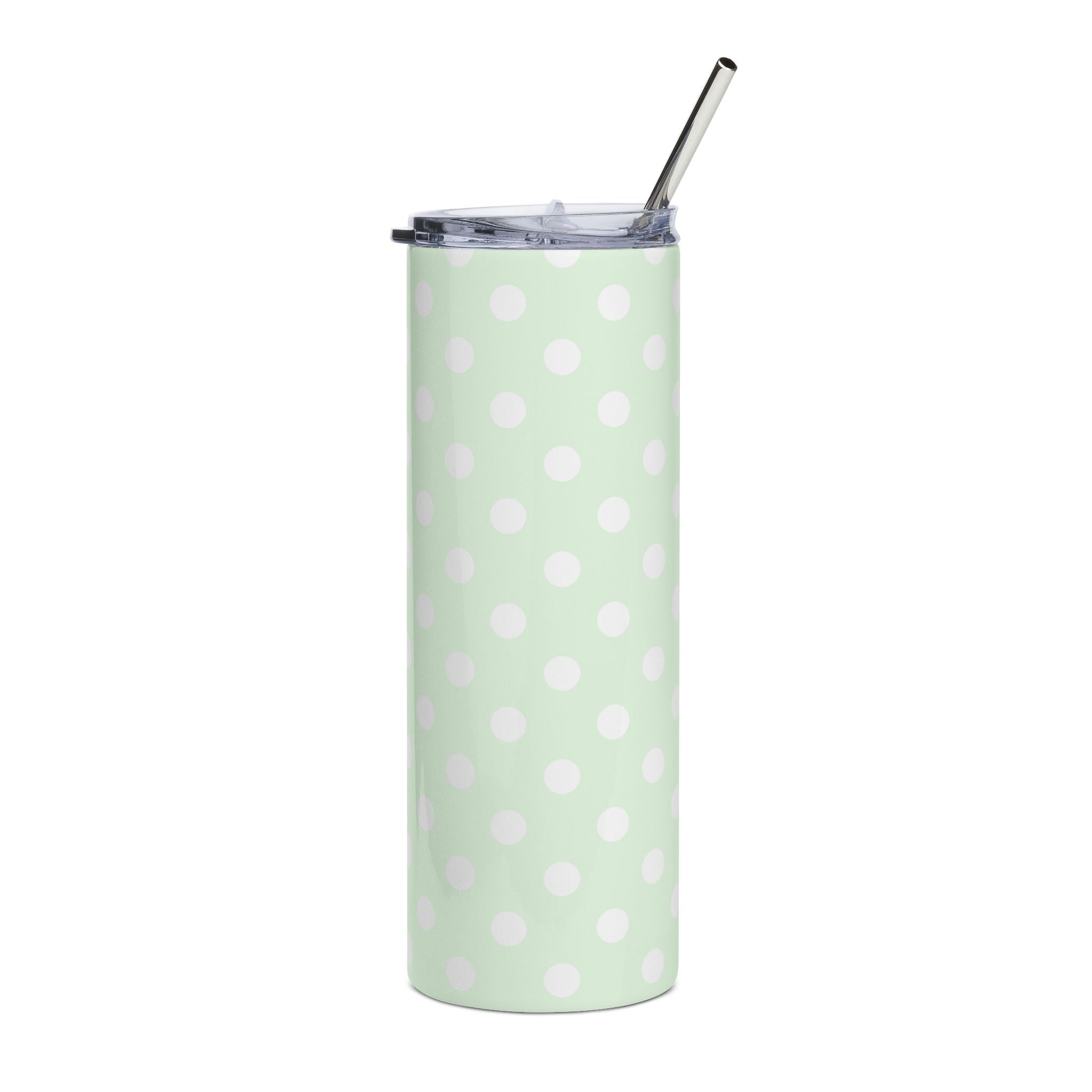 Mint Green Polka Dot 20oz Stainless Steel Tumbler - Slim Insulated Travel Cup with Straw