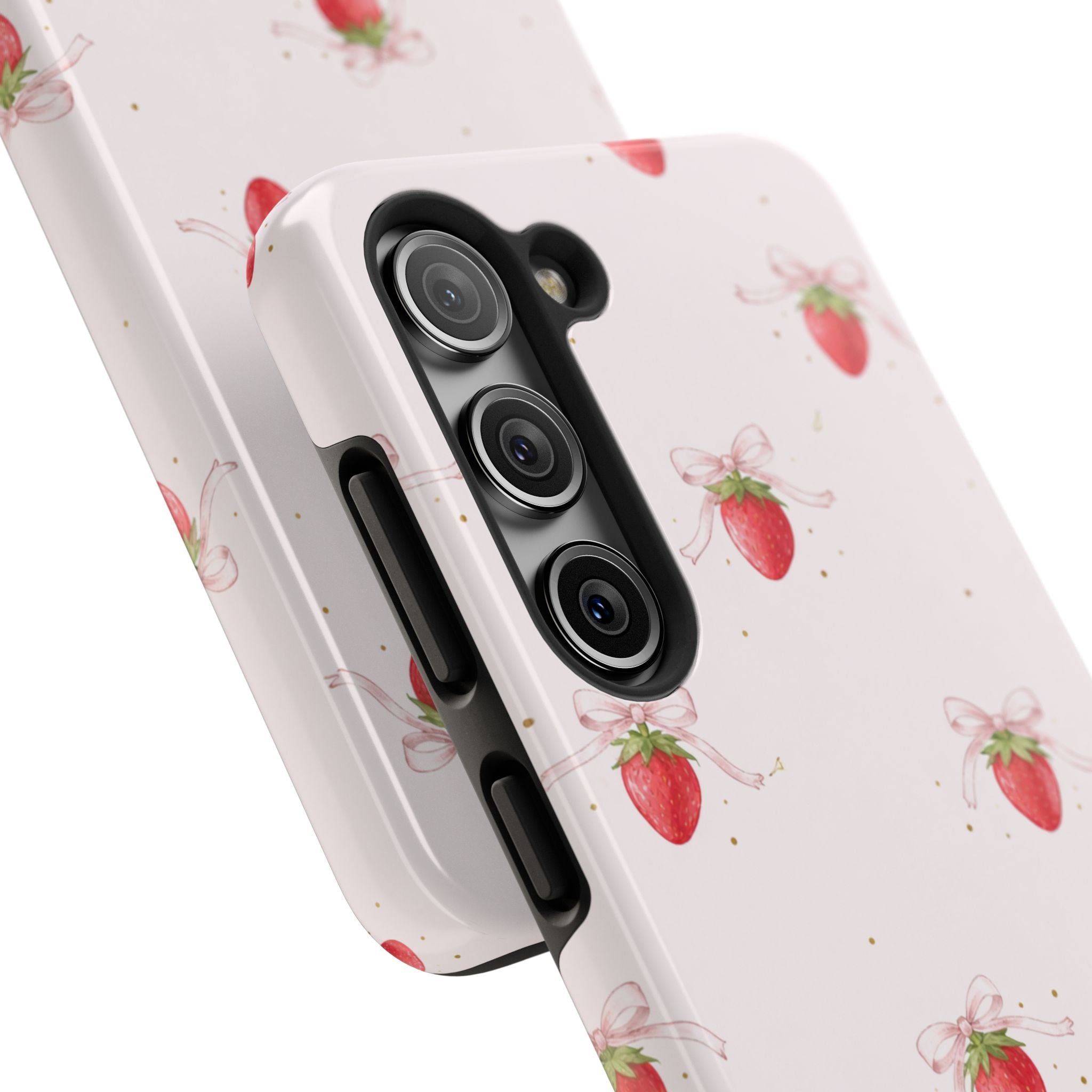 Red Strawberry Pattern Tough Phone Case, Bold Fruit Print