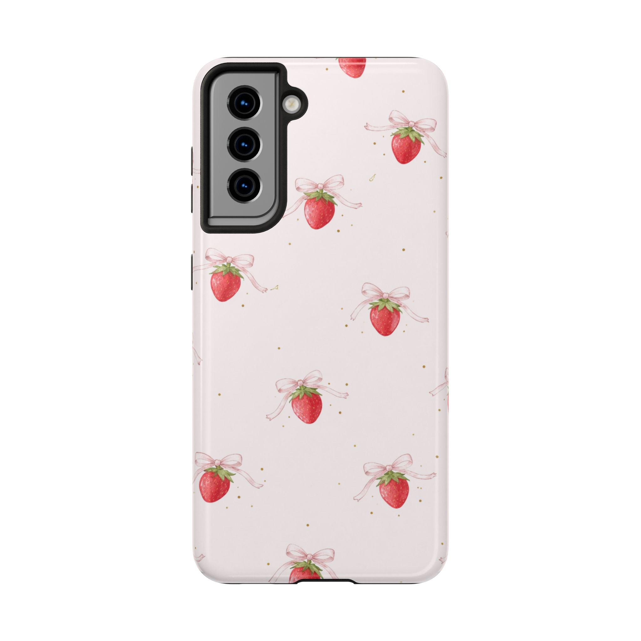 Red Strawberry Pattern Tough Phone Case, Bold Fruit Print