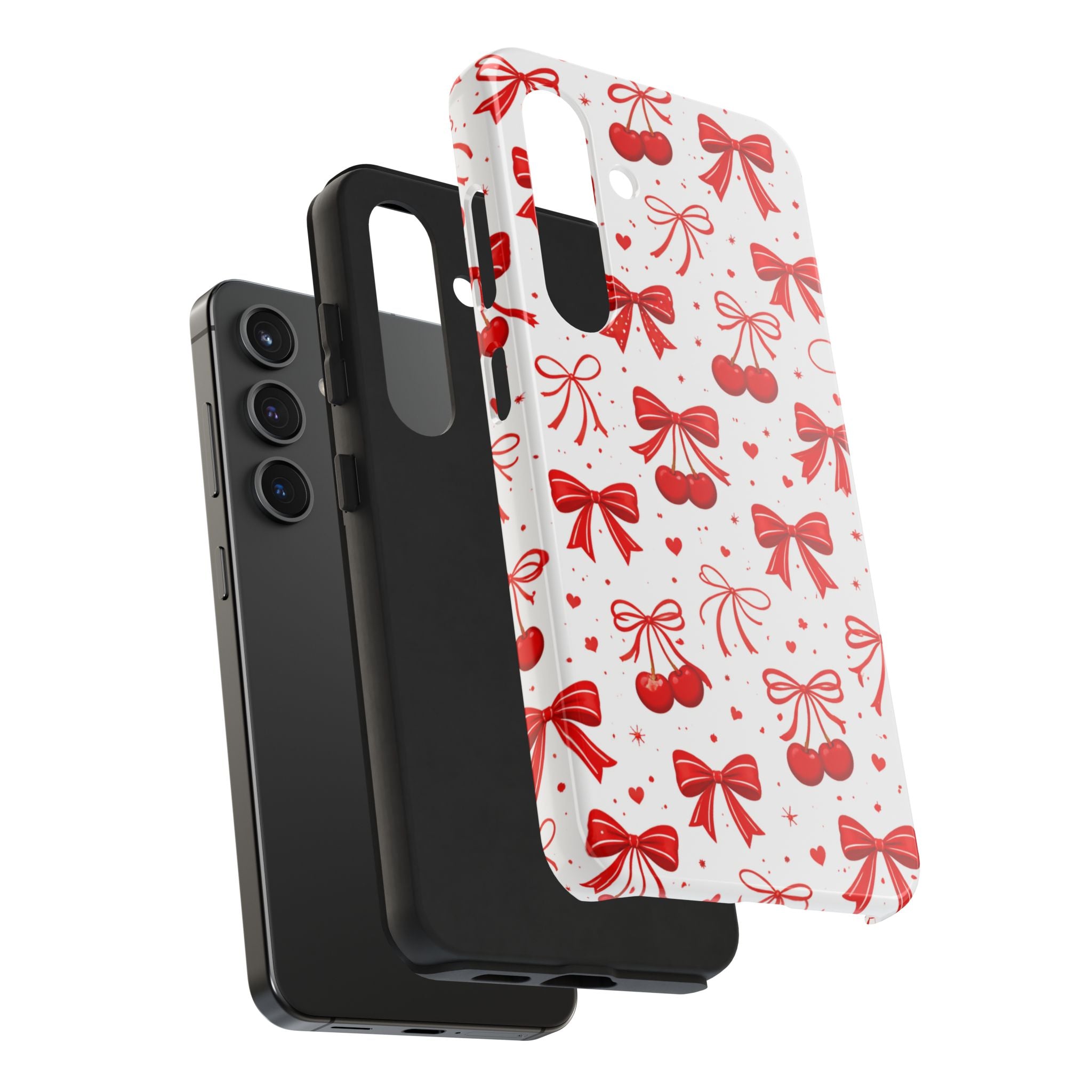Red Bows and Cherries Tough Phone Case, Cherry Bow Pattern