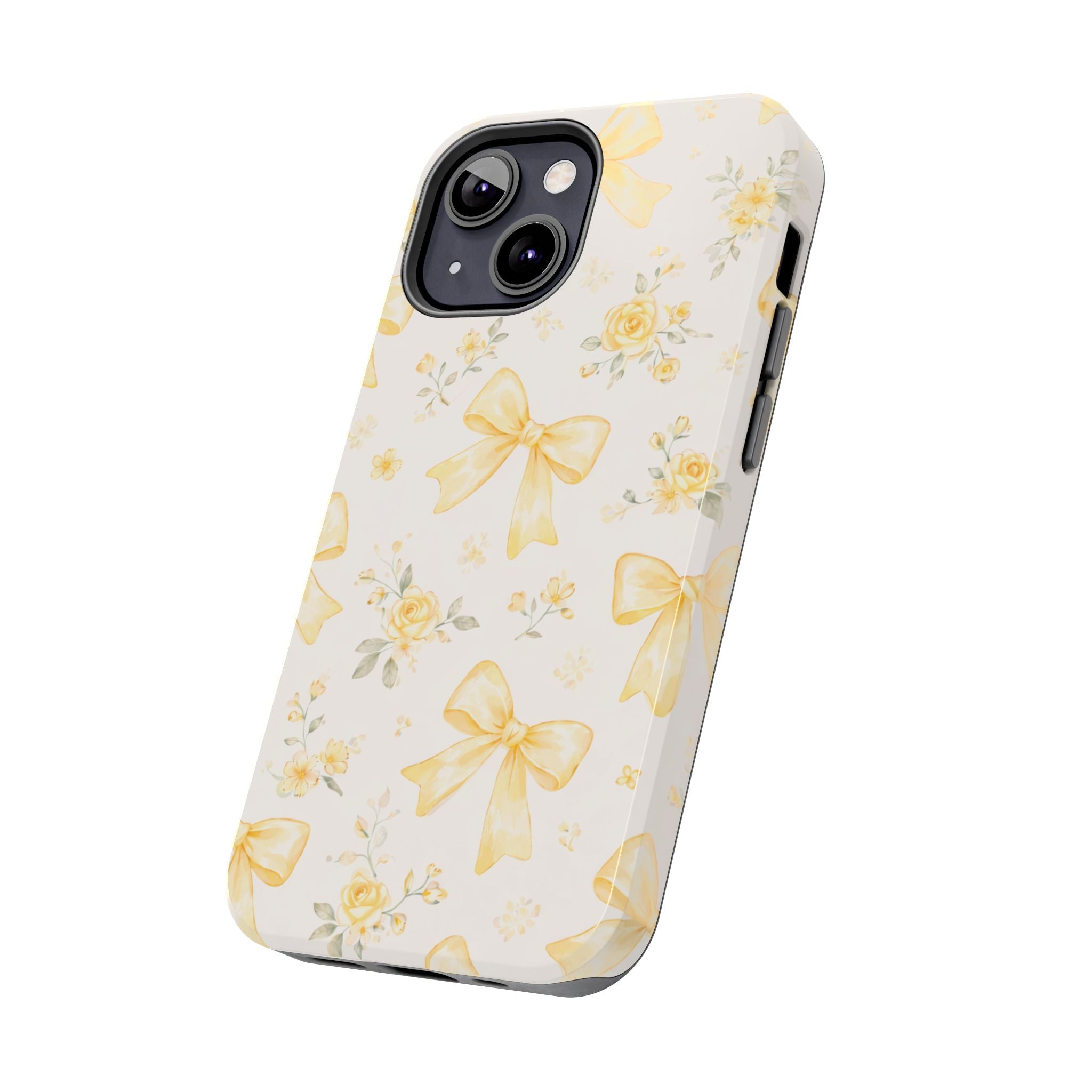 Yellow Bow Floral Phone Case, Cute Yellow Ribbon Pattern