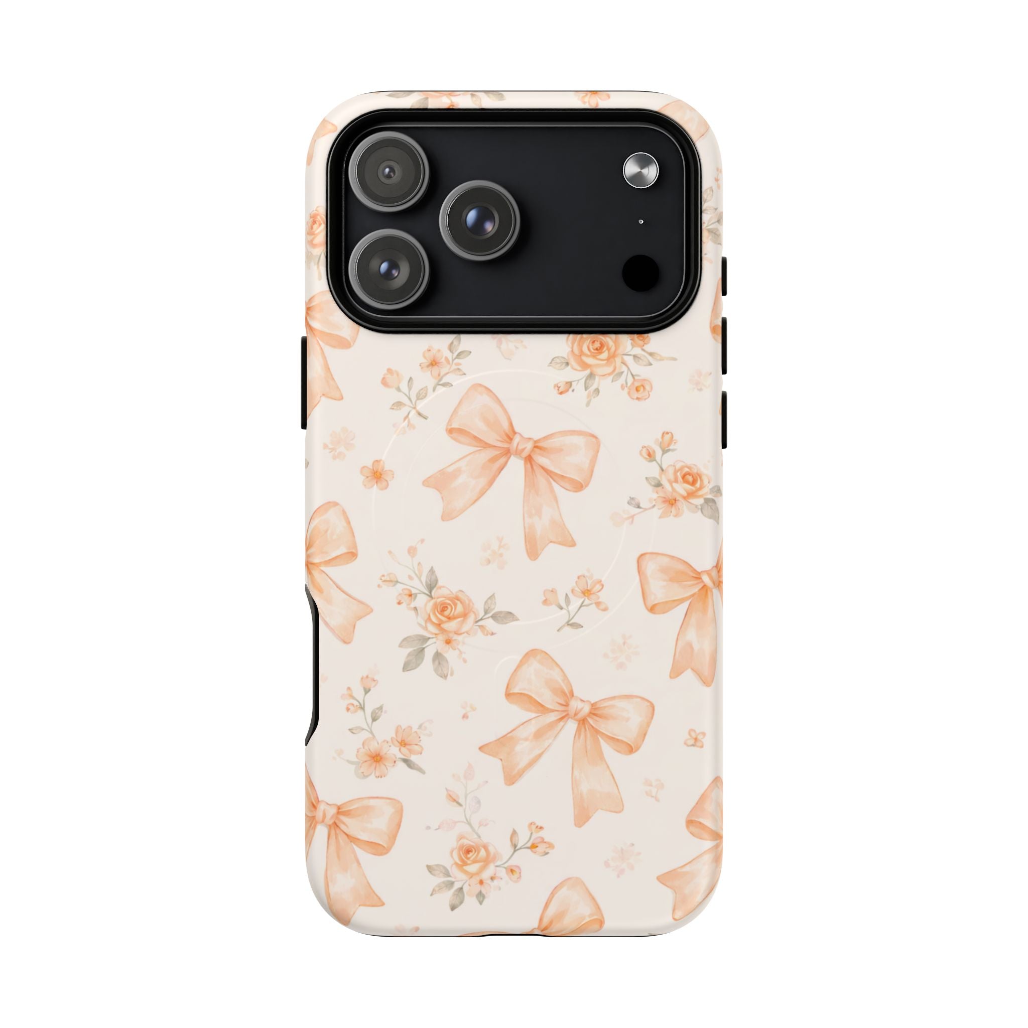 Floral Peach Bow iPhone Case – MagSafe Compatible