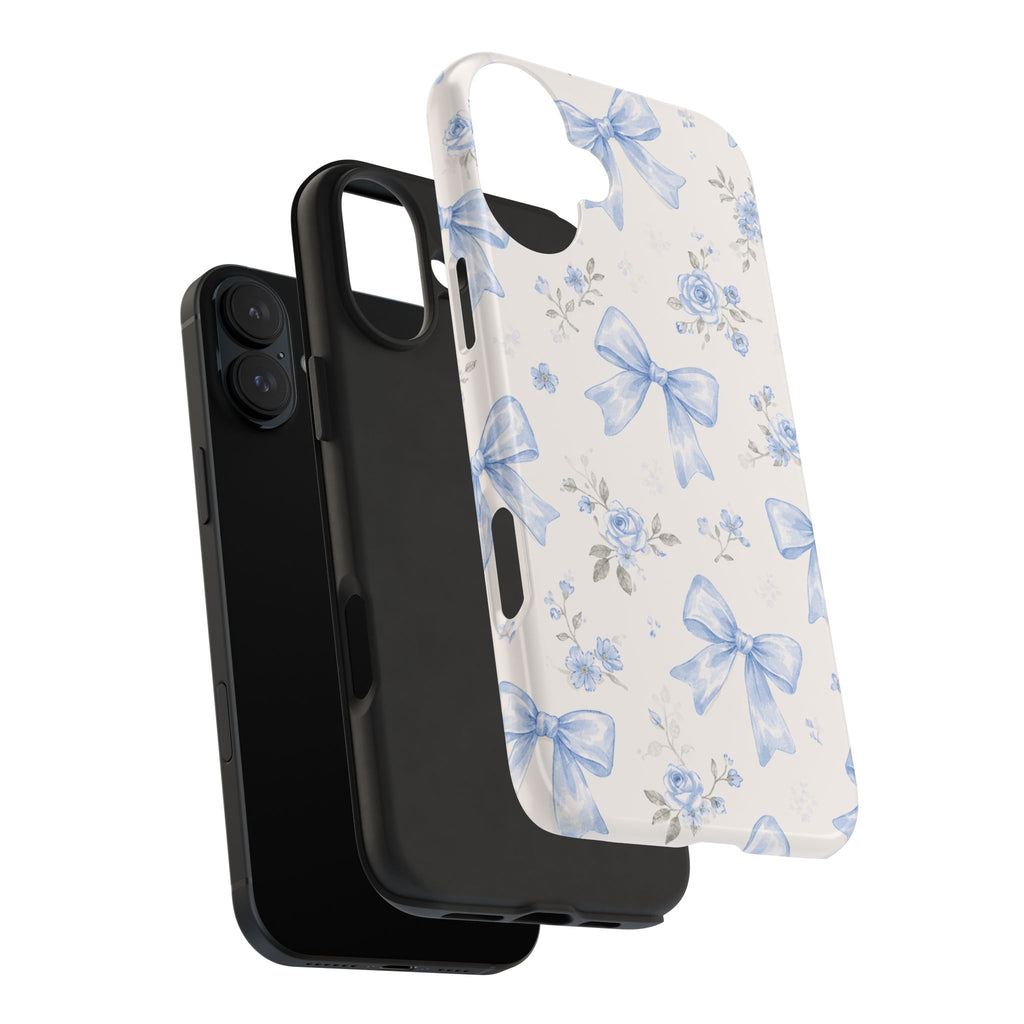 Blue Watercolor Bows iPhone Case, Floral Bow Pattern