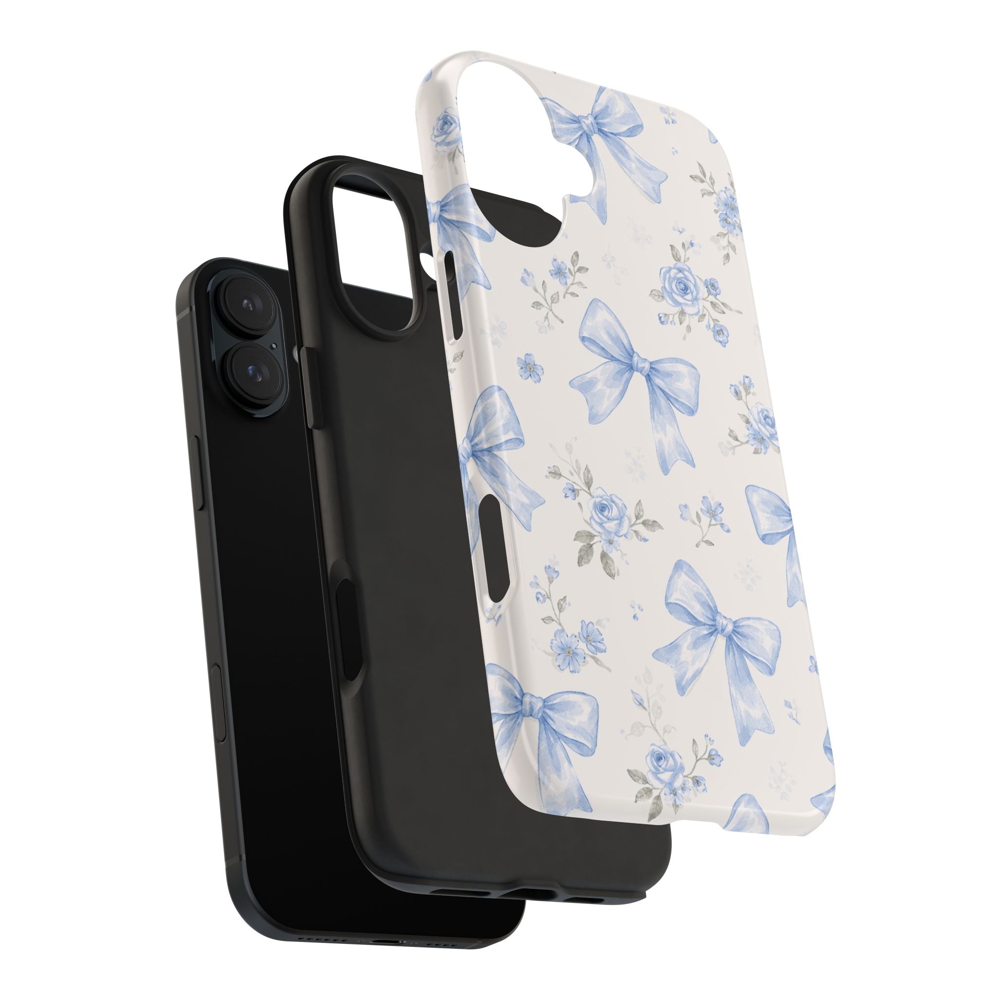 Blue Watercolor Bows iPhone Case, Floral Bow Pattern