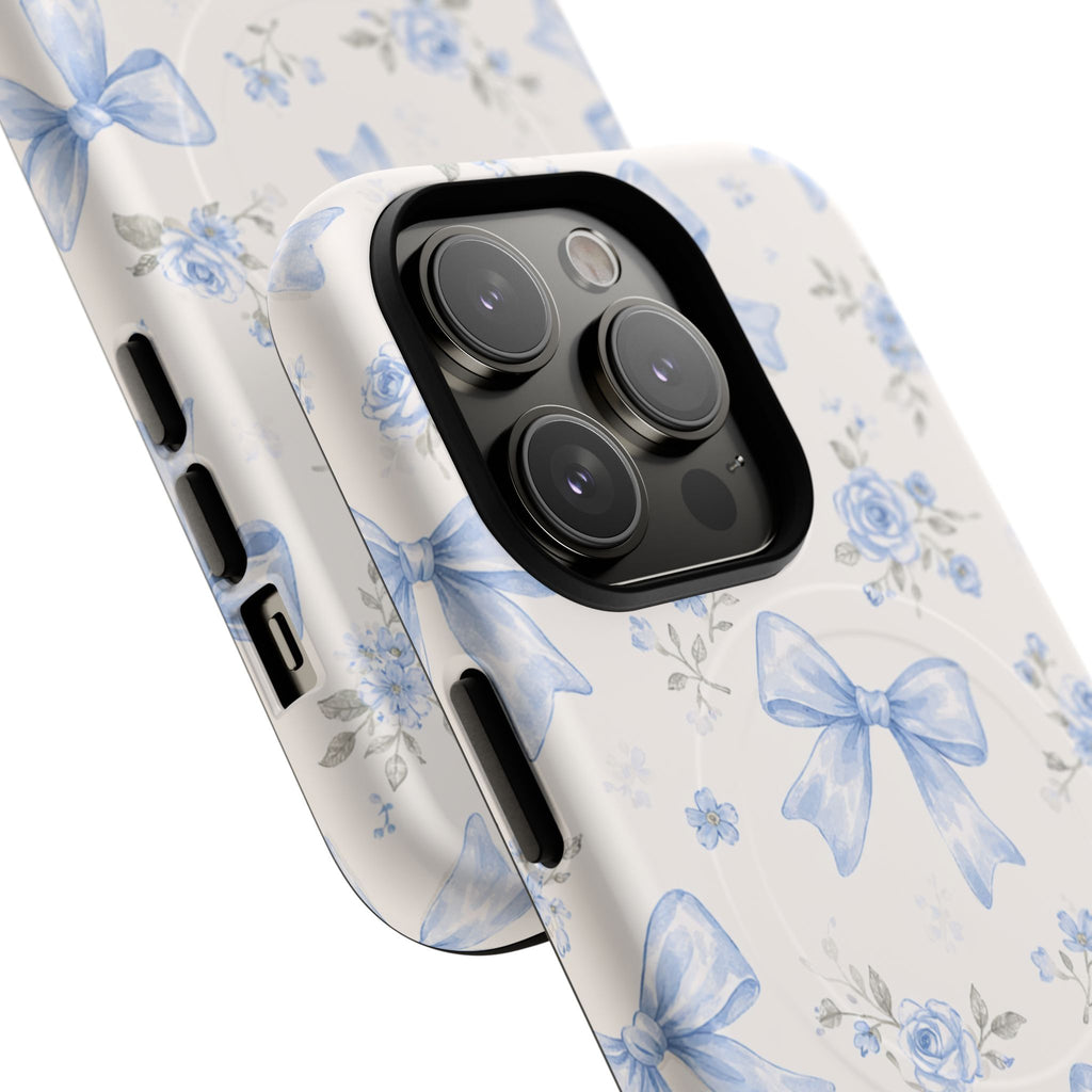 Floral Blue Bow iPhone Case – MagSafe Compatible