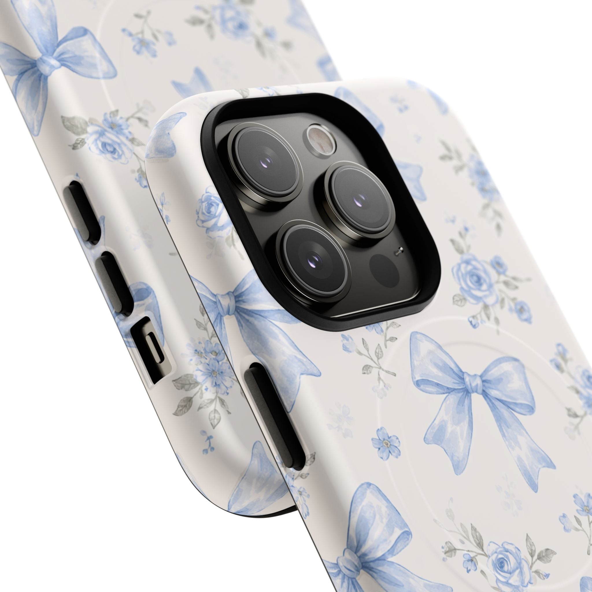Floral Blue Bow iPhone Case – MagSafe Compatible