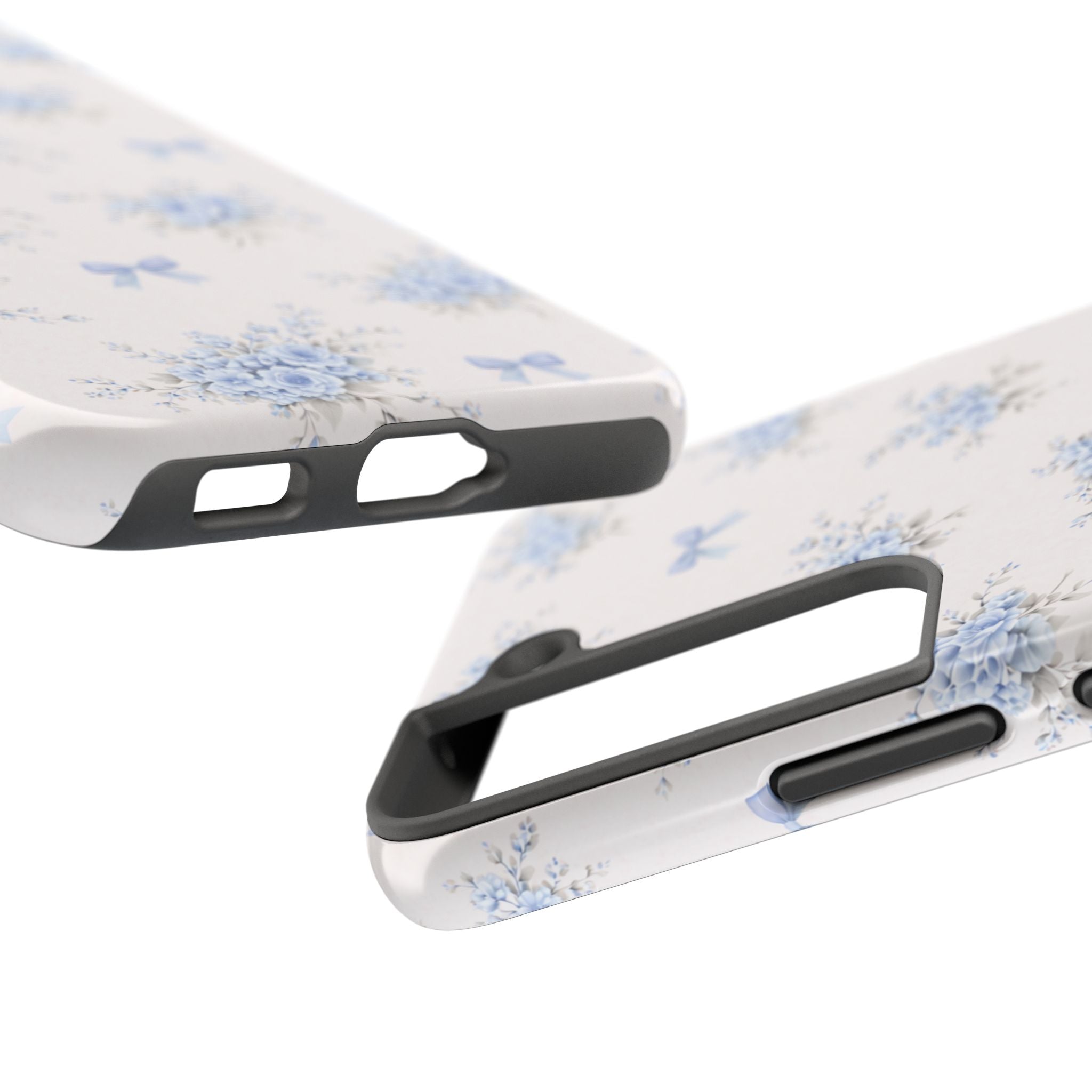 Blue Floral Bows Tough Samsung Galaxy Phone Case, Vintage Bouquet Pattern